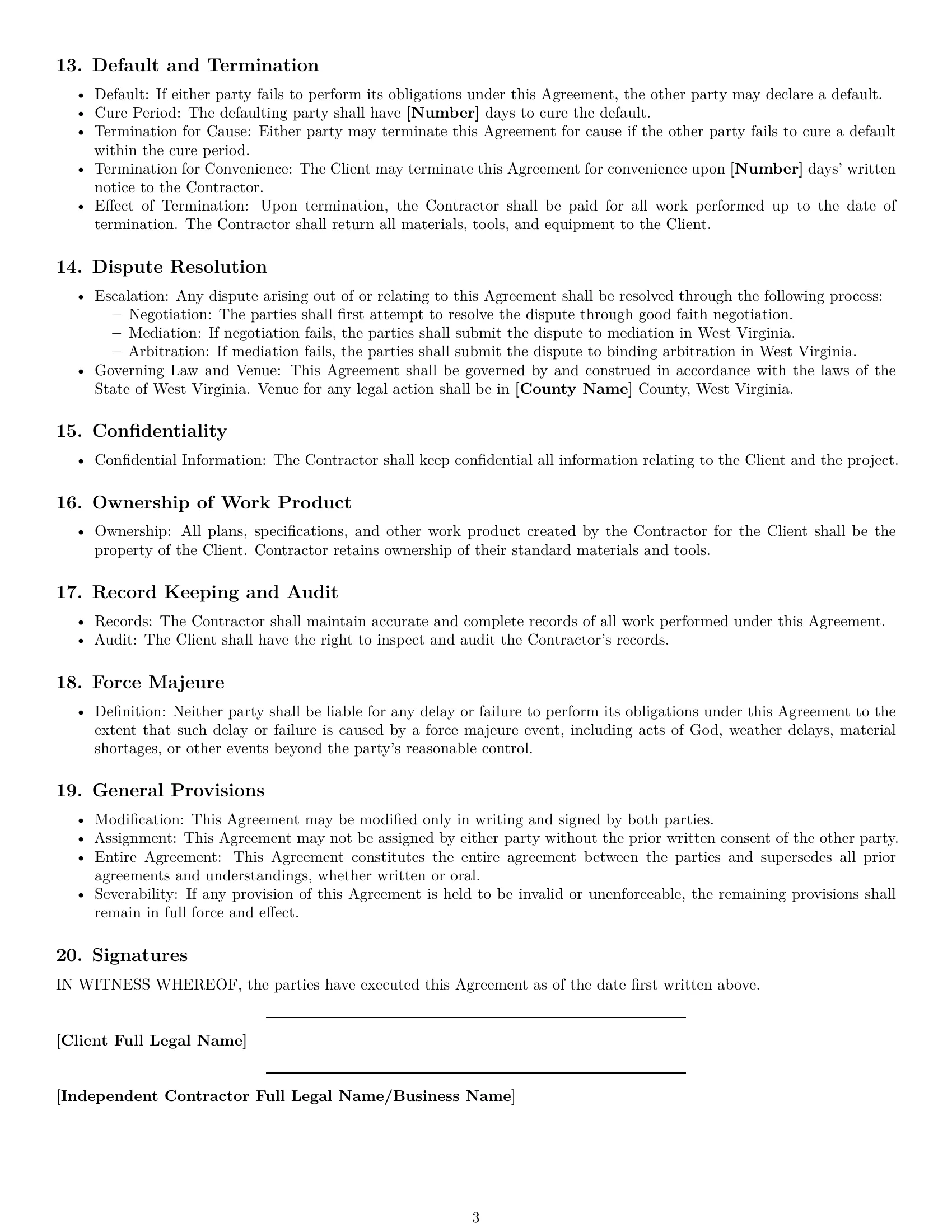 Preview page 3 of Free West Virginia construction independent contractor agreement template