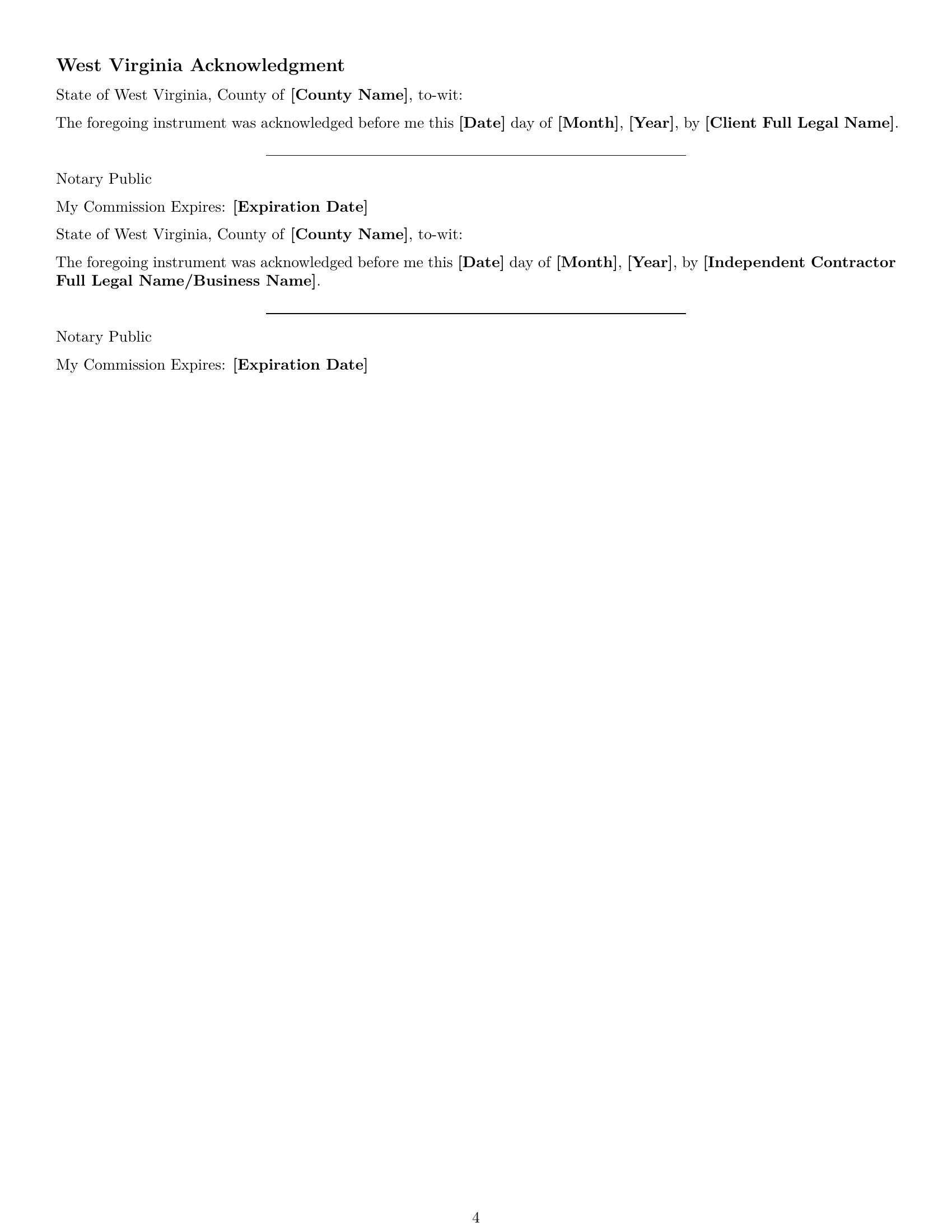 Preview page 4 of Free West Virginia construction independent contractor agreement template