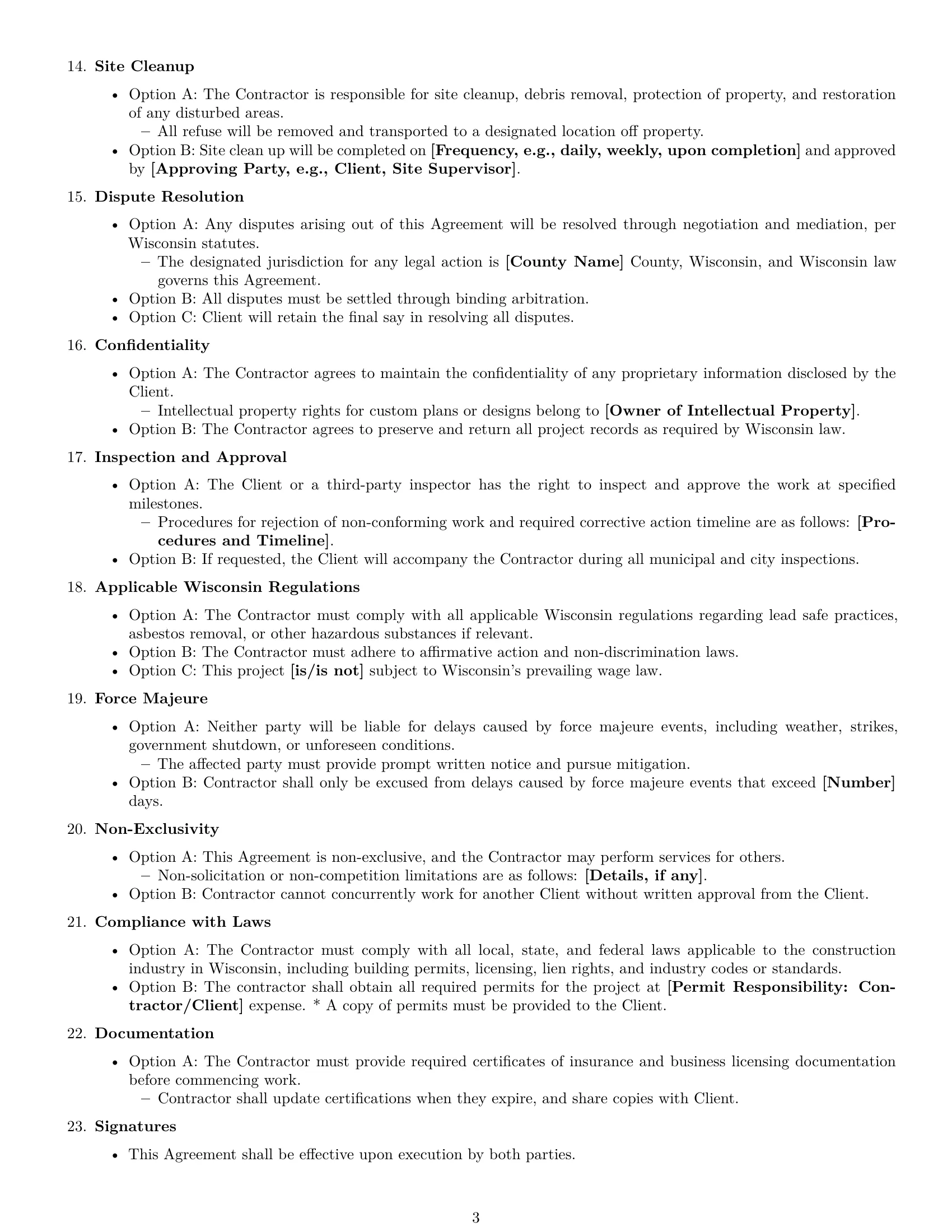 Preview page 3 of Free Wisconsin construction independent contractor agreement template