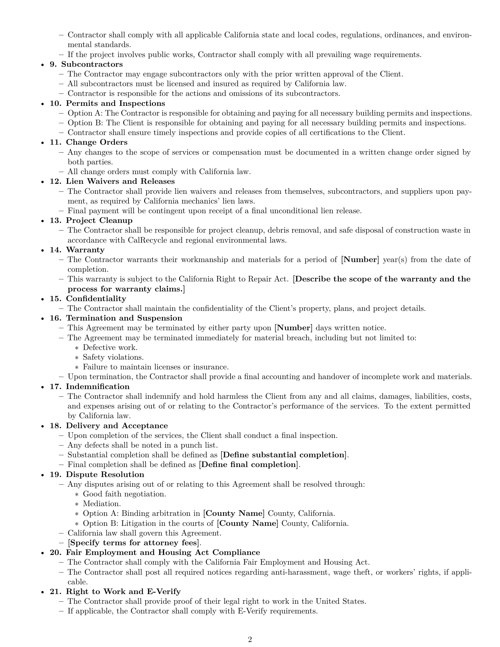 Preview page 2 of Free California construction independent contractor agreement template