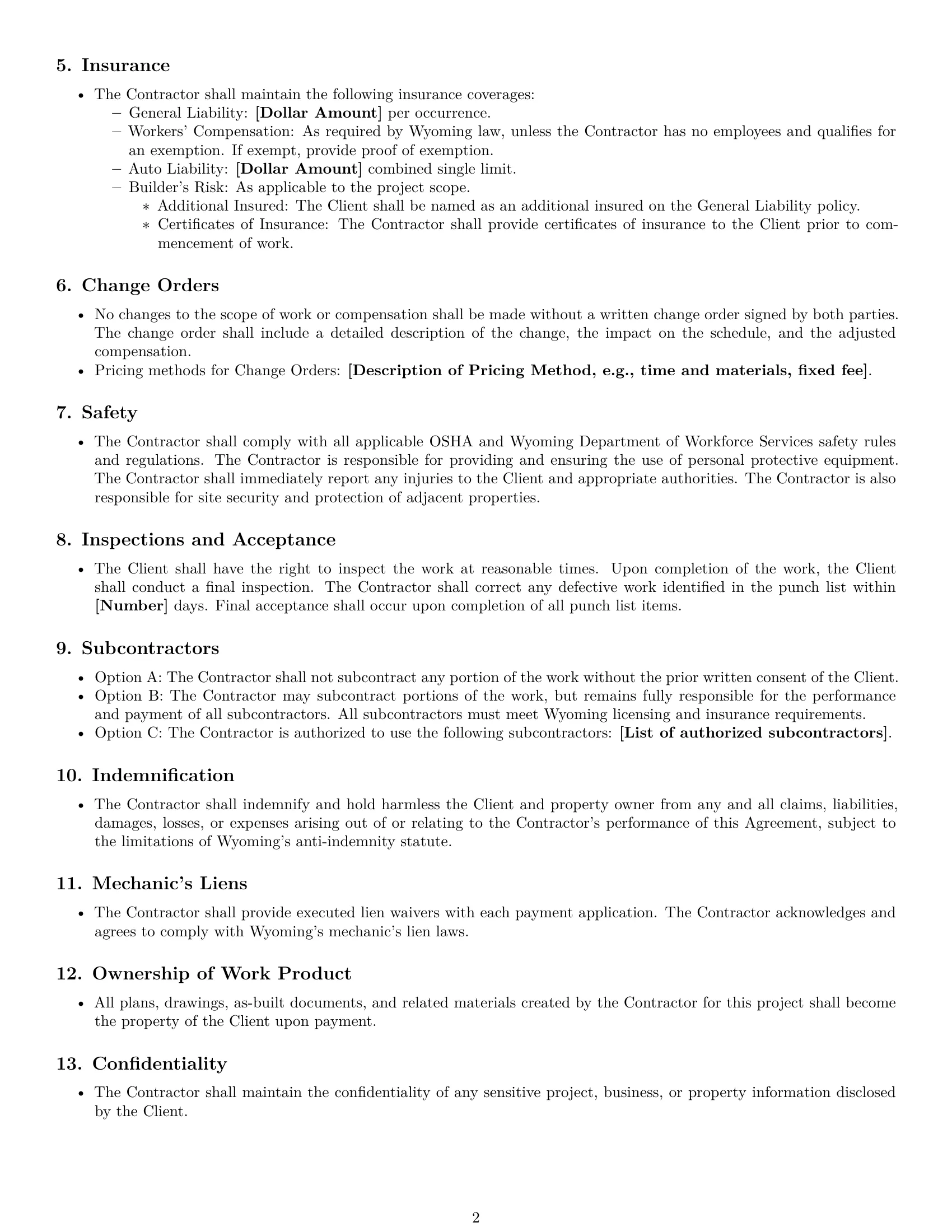 Preview page 2 of Free Wyoming construction independent contractor agreement template