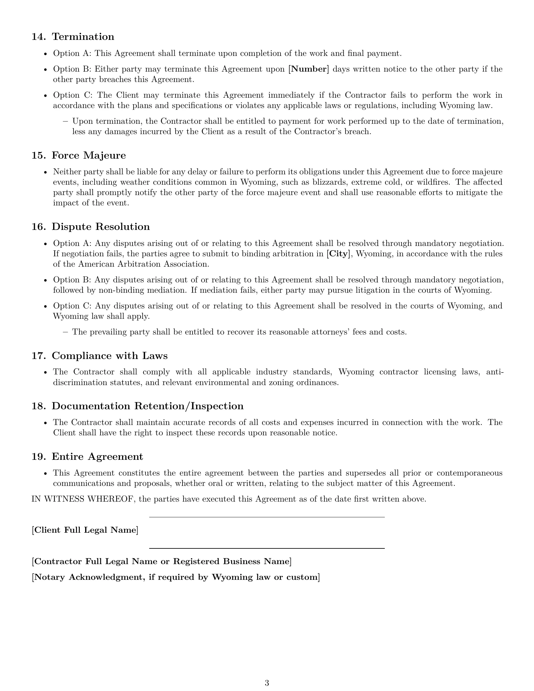 Preview page 3 of Free Wyoming construction independent contractor agreement template