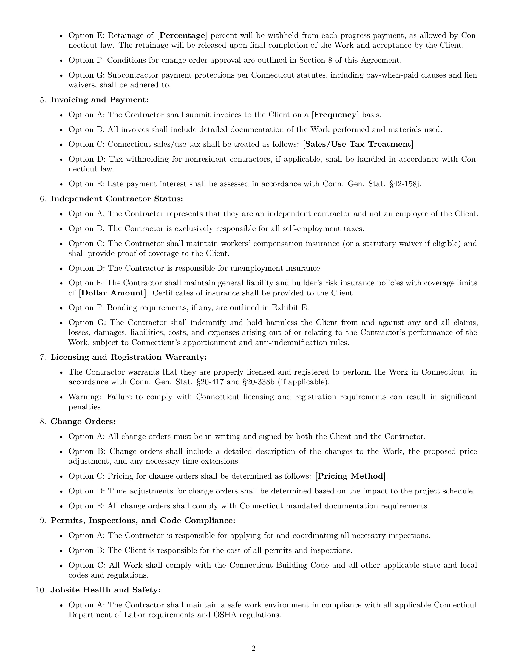 Preview page 2 of Free Connecticut construction independent contractor agreement template