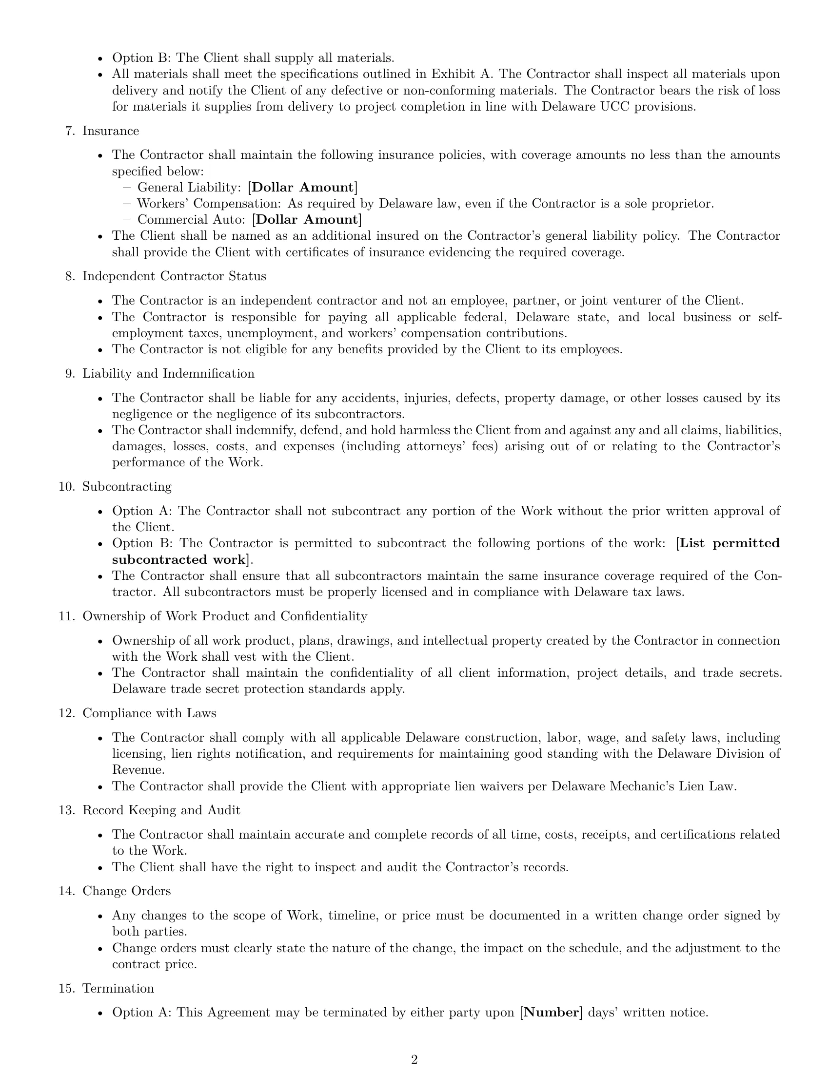 Preview page 2 of Free Delaware construction independent contractor agreement template