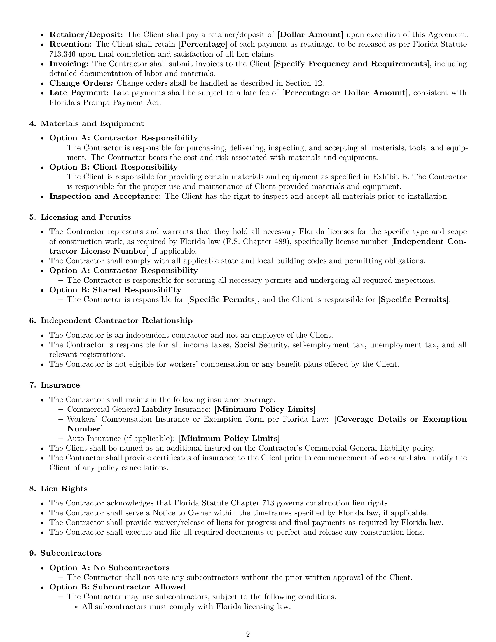 Preview page 2 of Free Florida construction independent contractor agreement template