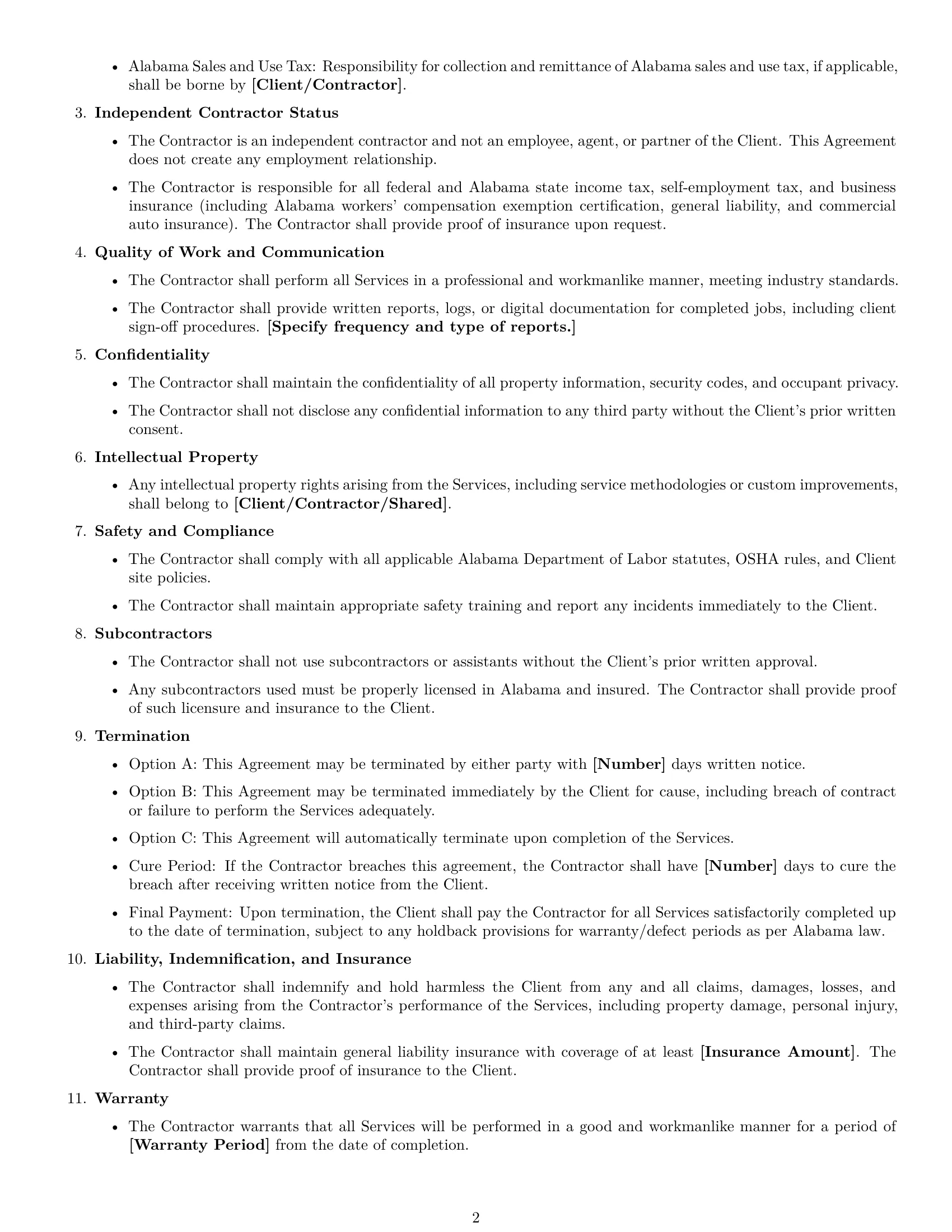 Preview page 2 of Free Alabama maintenance independent contractor agreement template