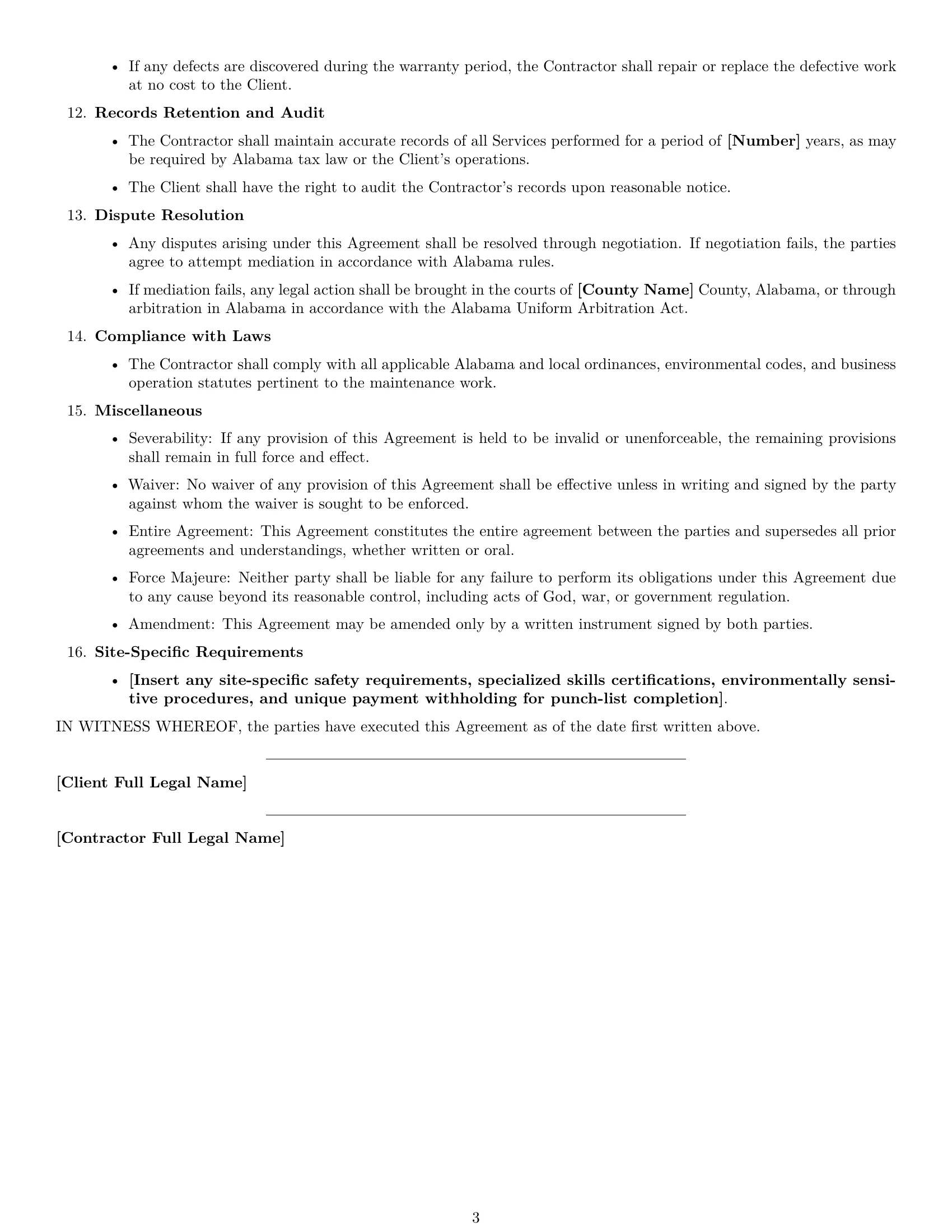 Preview page 3 of Free Alabama maintenance independent contractor agreement template