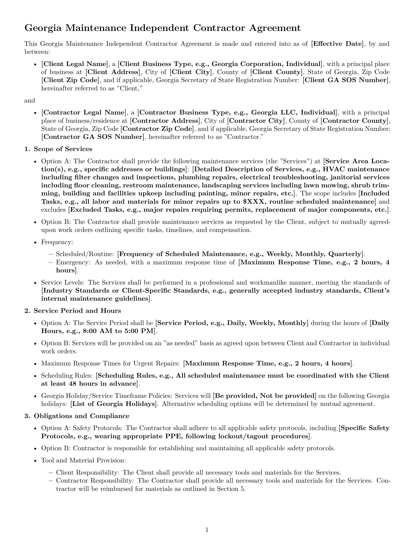 Preview page 1 of Free Georgia maintenance independent contractor agreement template