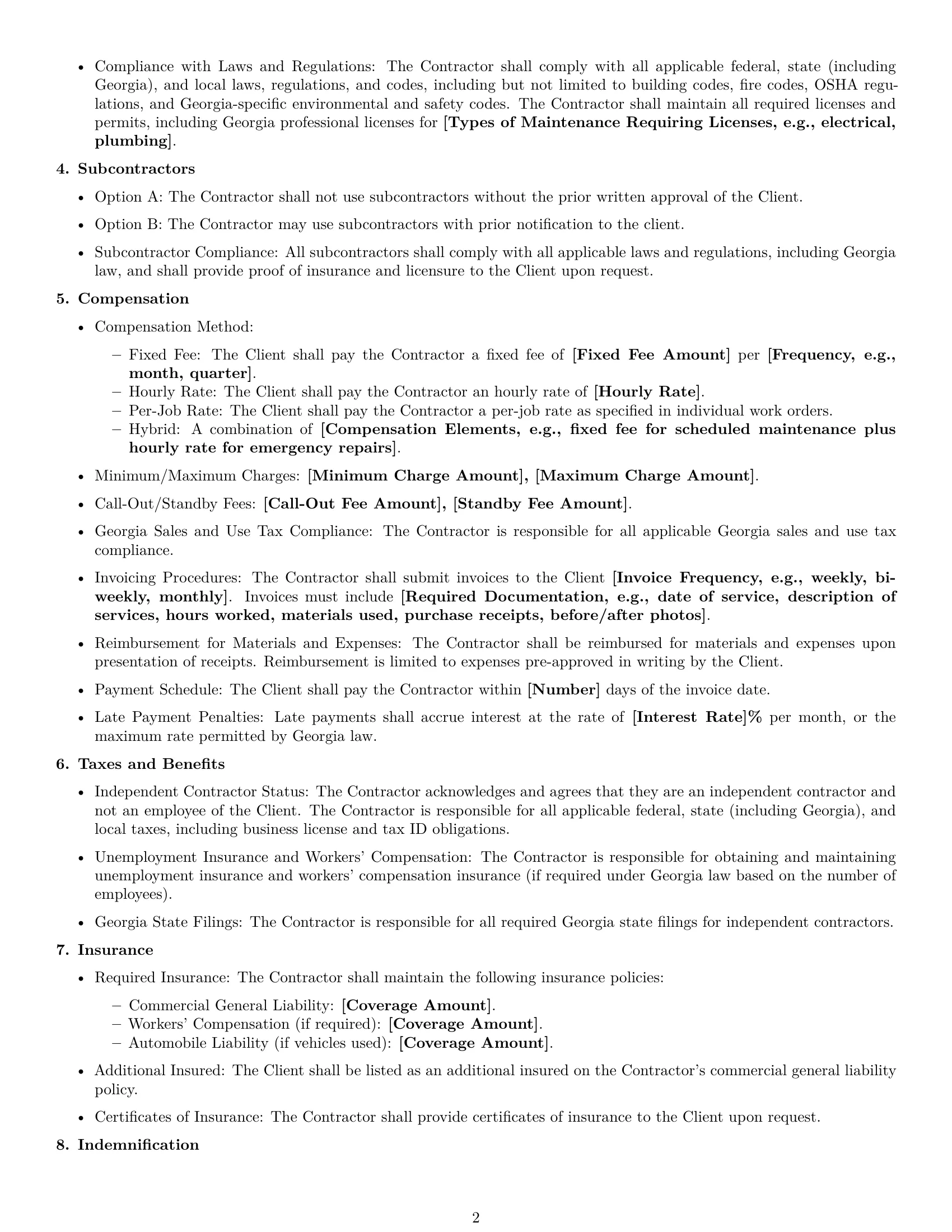 Preview page 2 of Free Georgia maintenance independent contractor agreement template