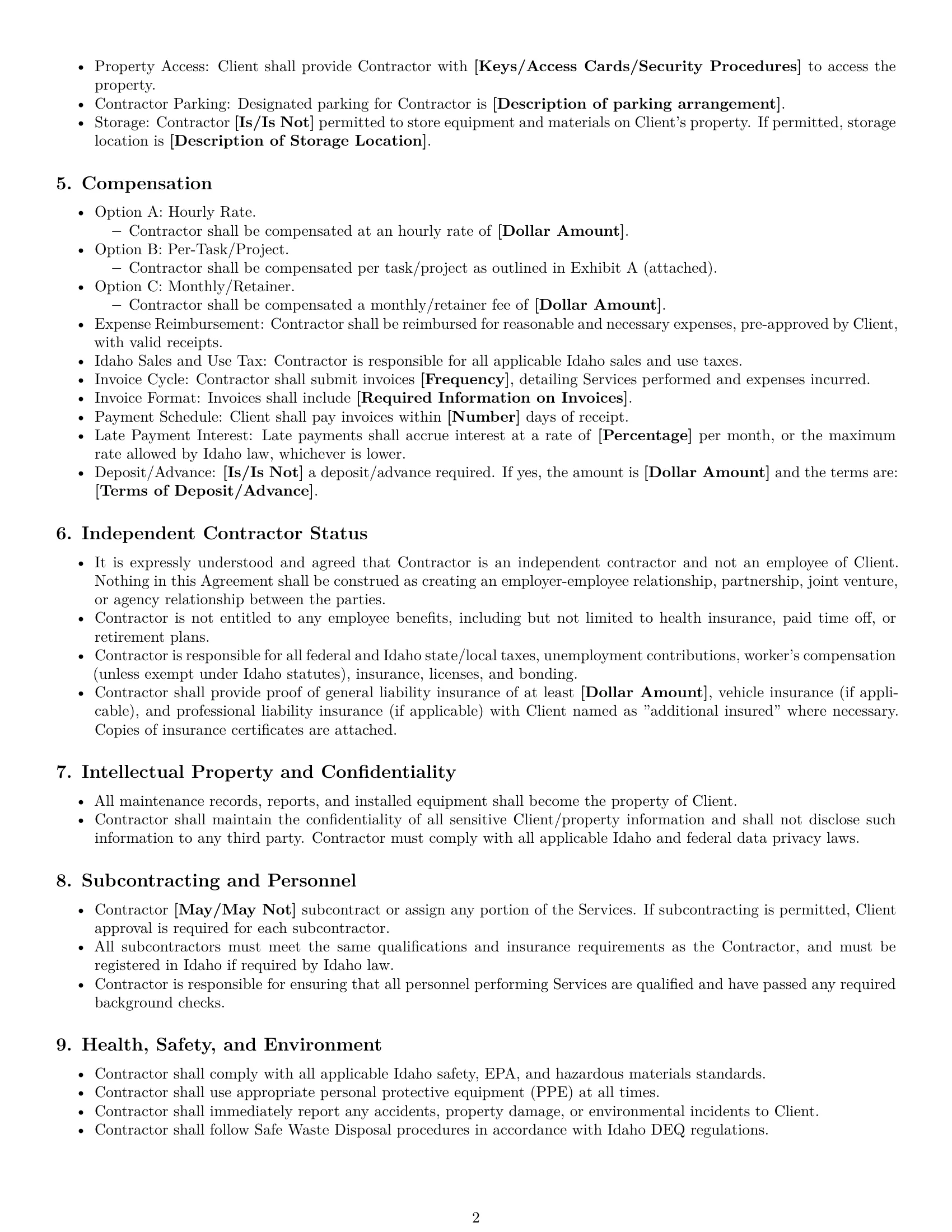Preview page 2 of Free Idaho maintenance independent contractor agreement template