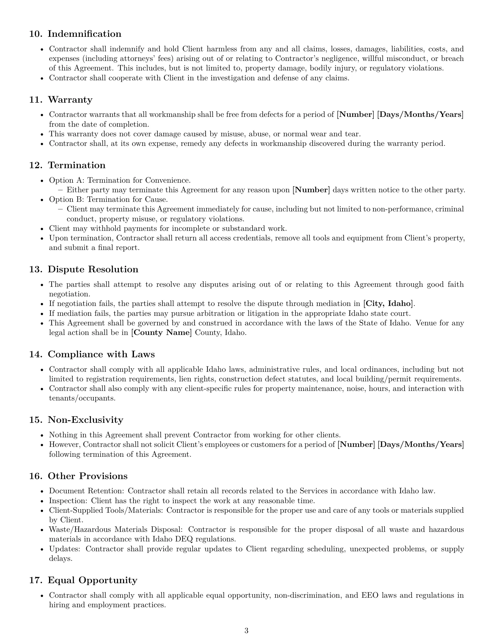 Preview page 3 of Free Idaho maintenance independent contractor agreement template