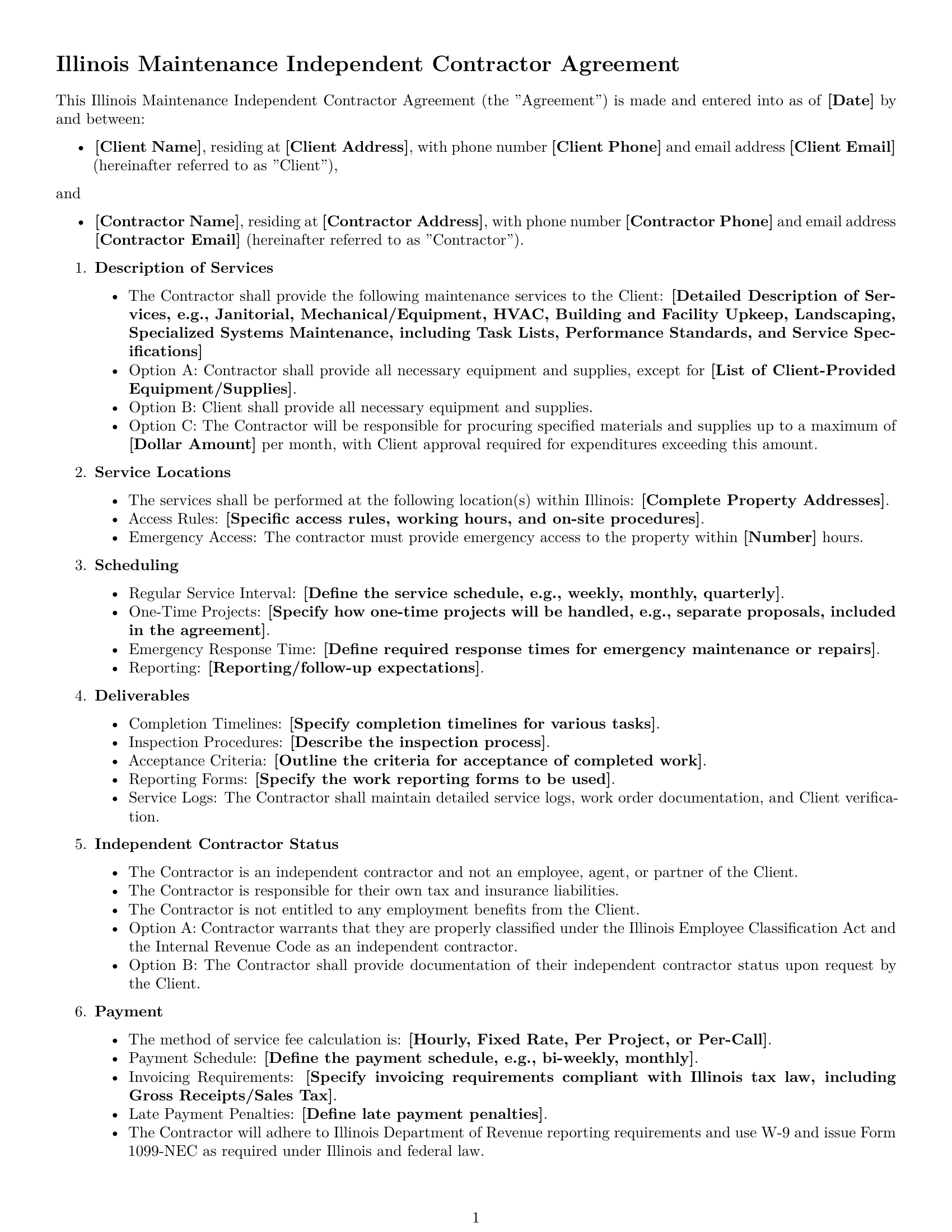Preview page 1 of Free Illinois maintenance independent contractor agreement template