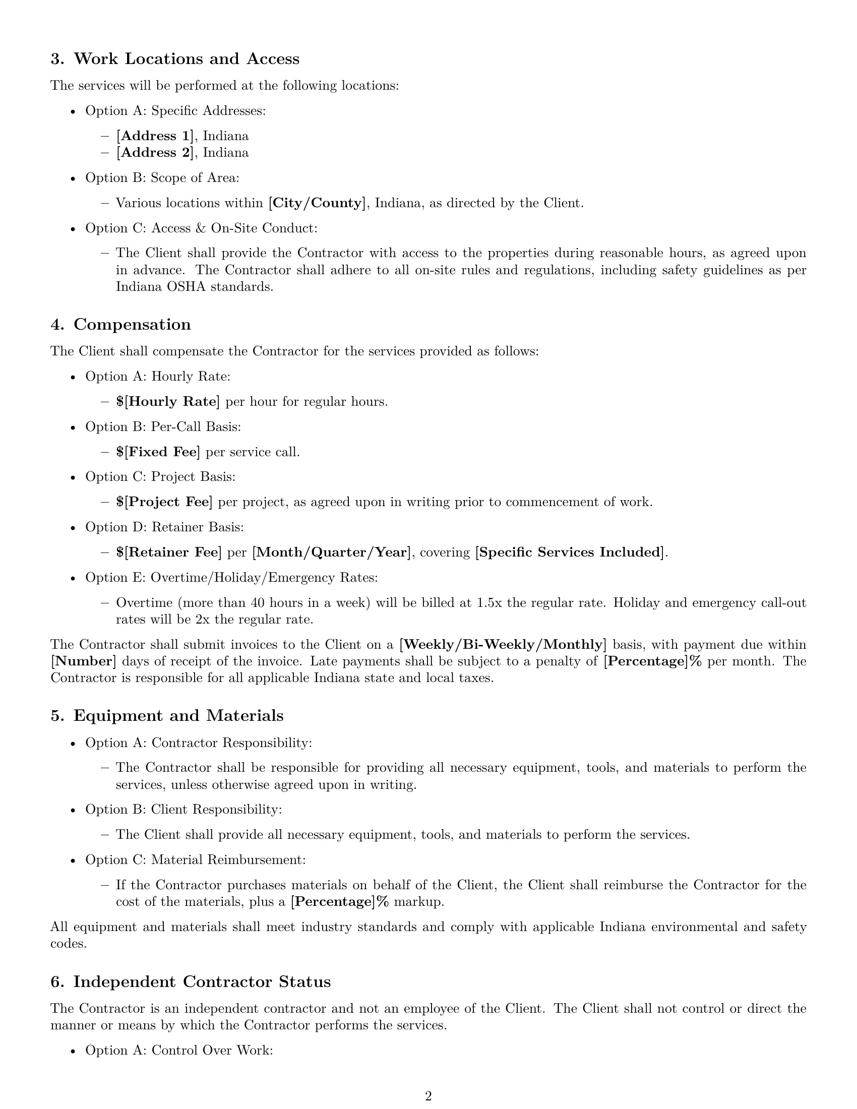 Preview page 2 of Free Indiana maintenance independent contractor agreement template