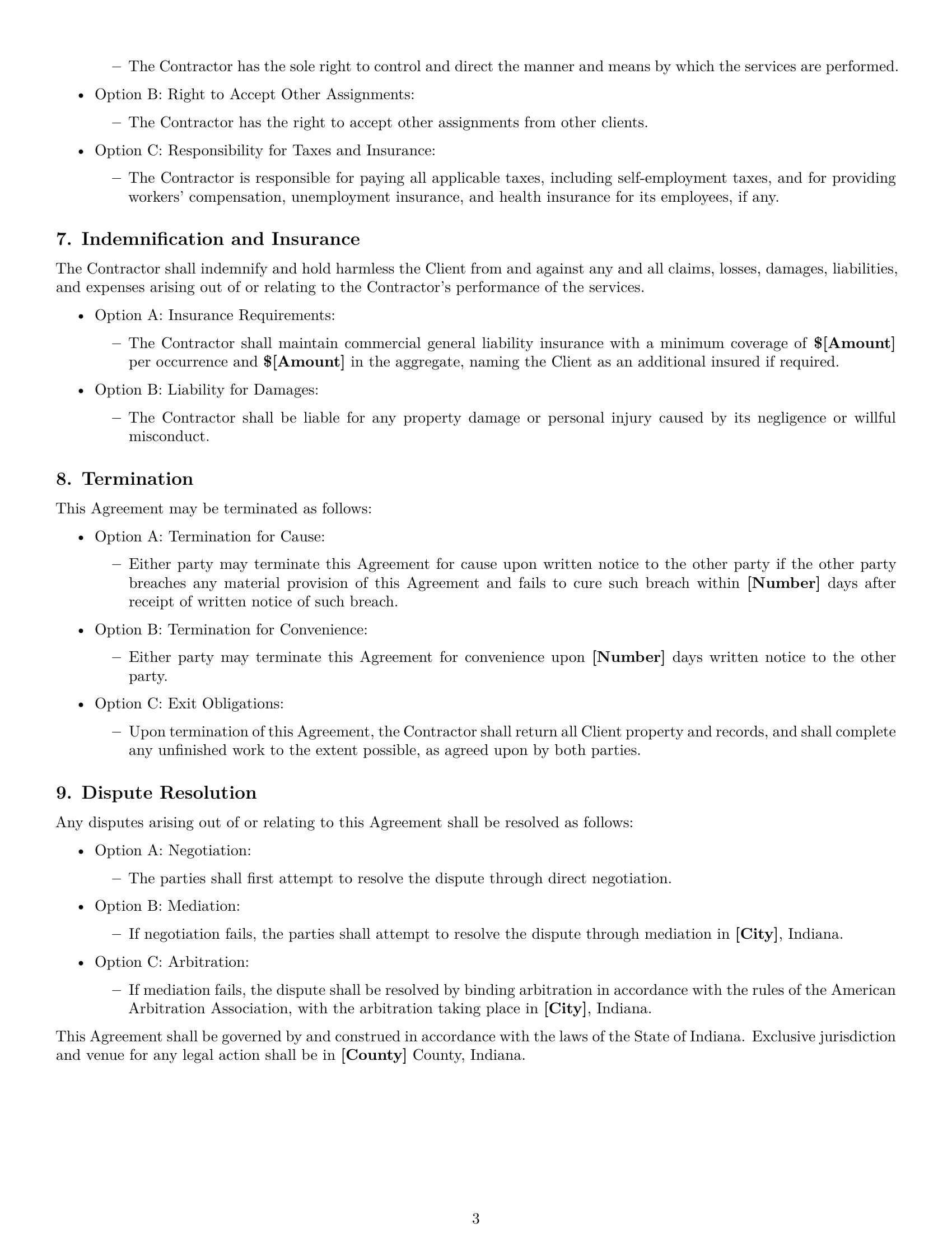 Preview page 3 of Free Indiana maintenance independent contractor agreement template