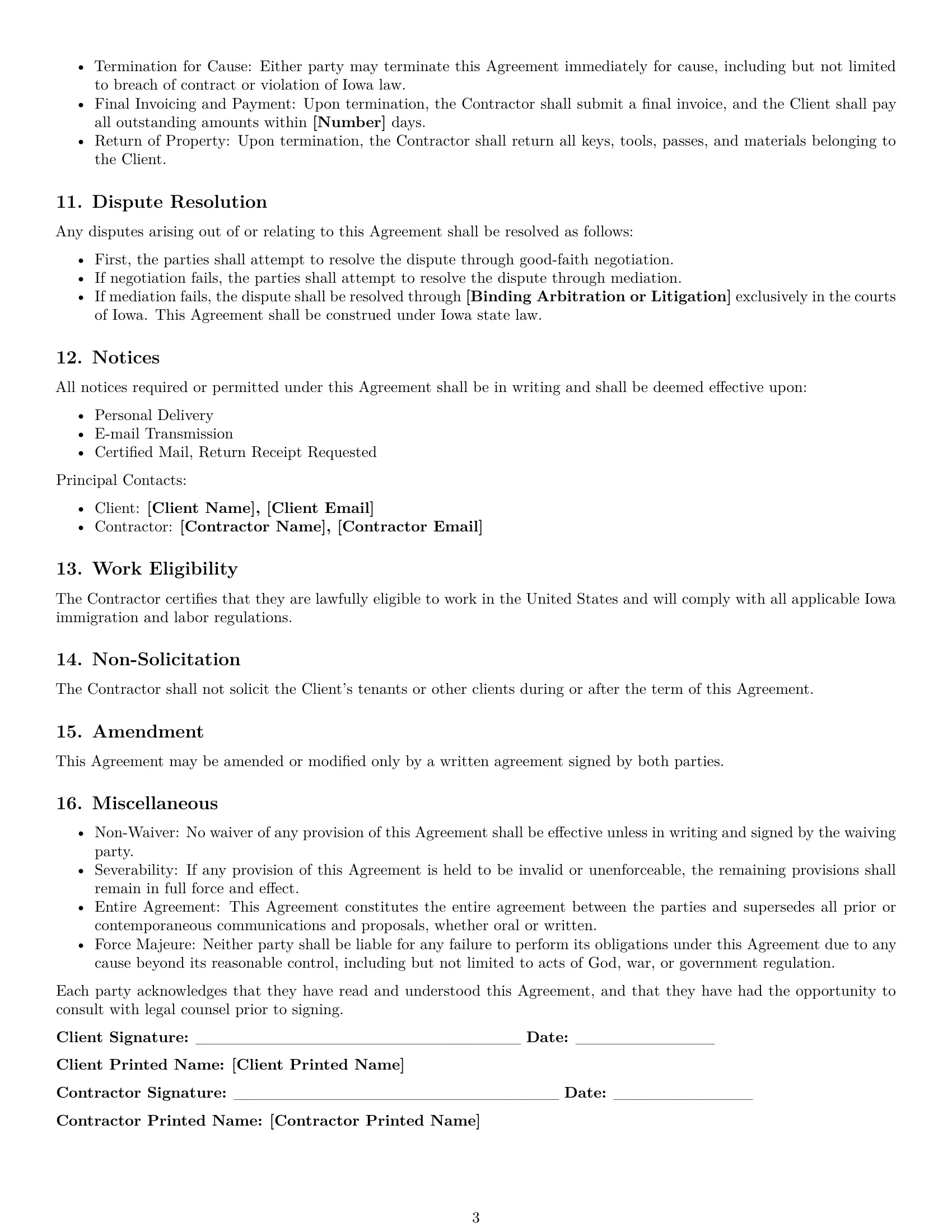 Preview page 3 of Free Iowa maintenance independent contractor agreement template
