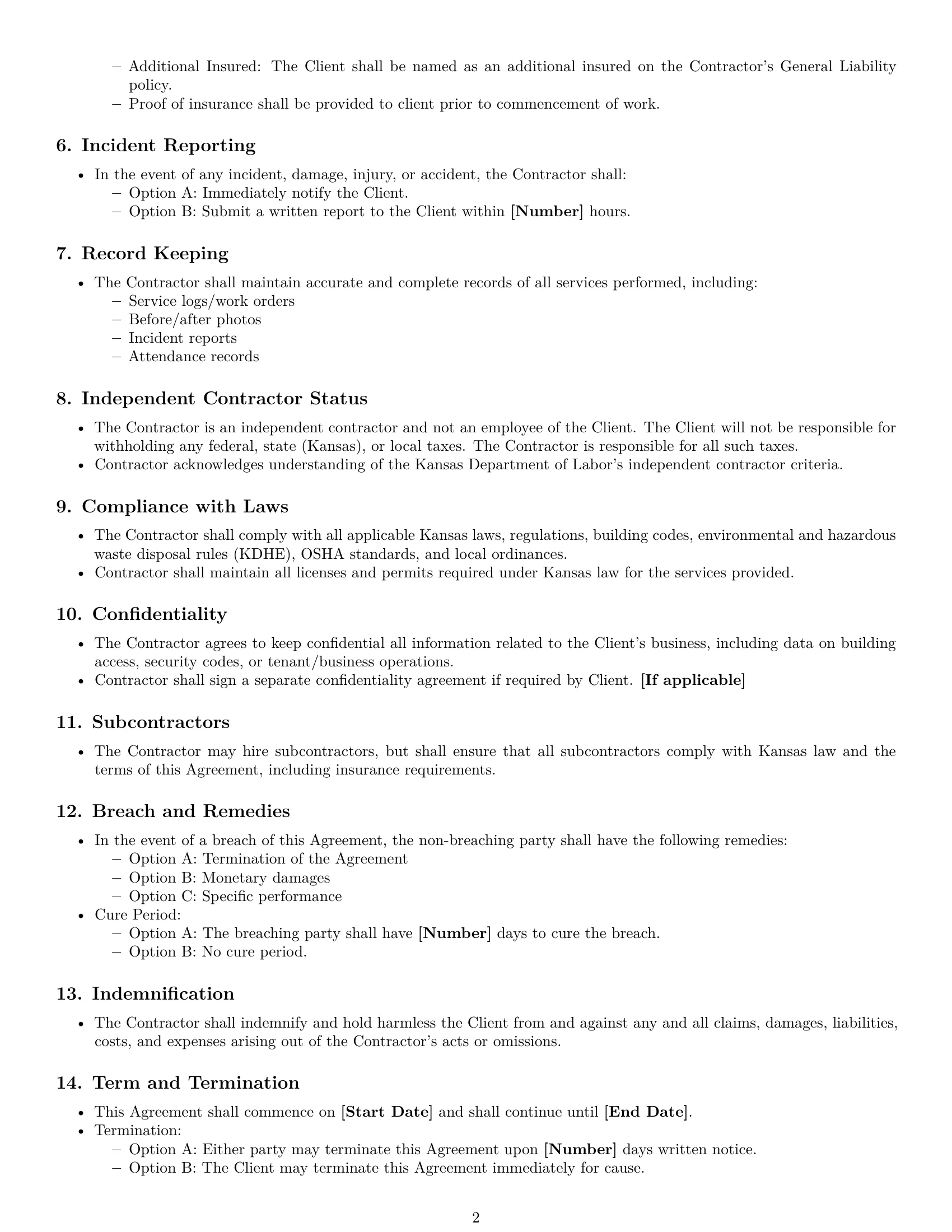 Preview page 2 of Free Kansas maintenance independent contractor agreement template