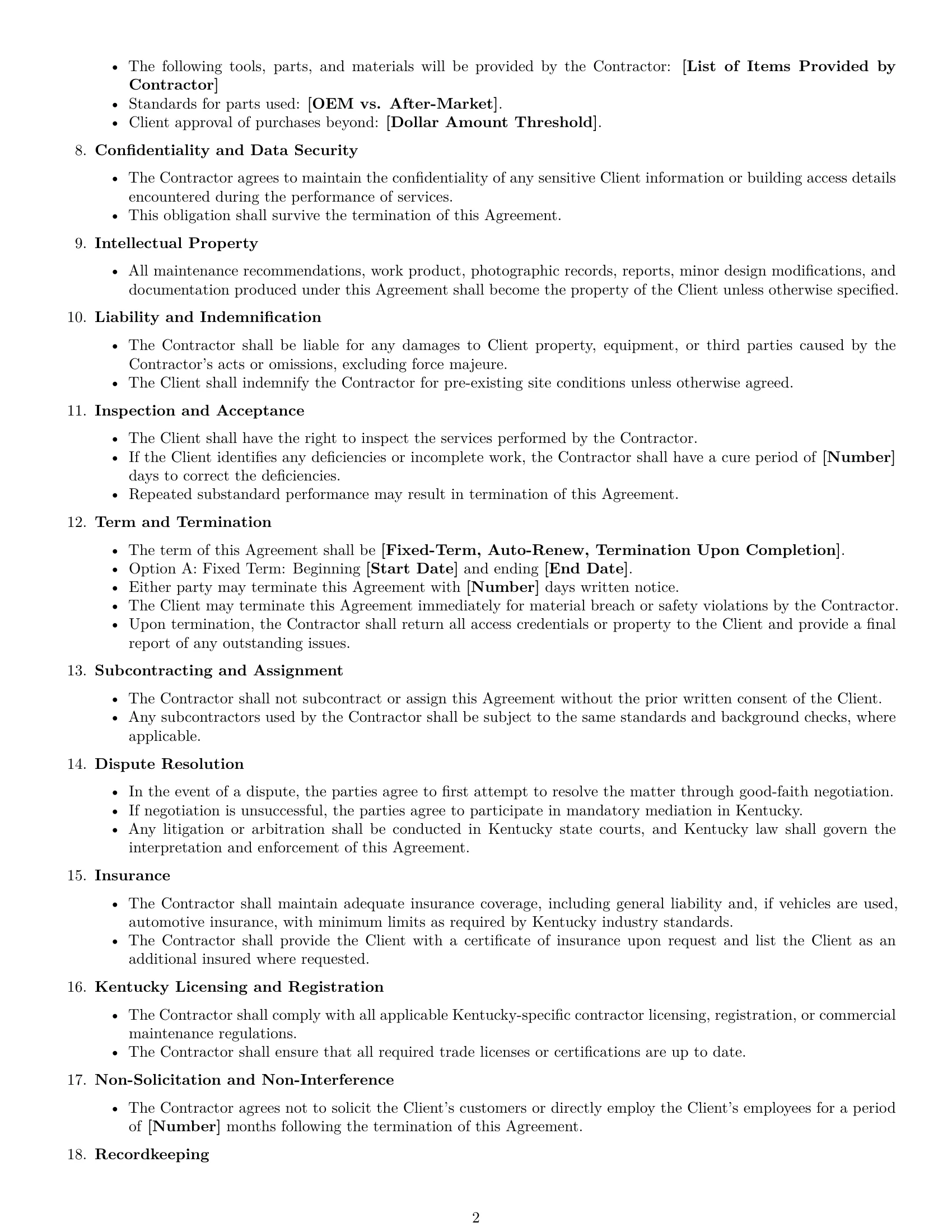 Preview page 2 of Free Kentucky maintenance independent contractor agreement template