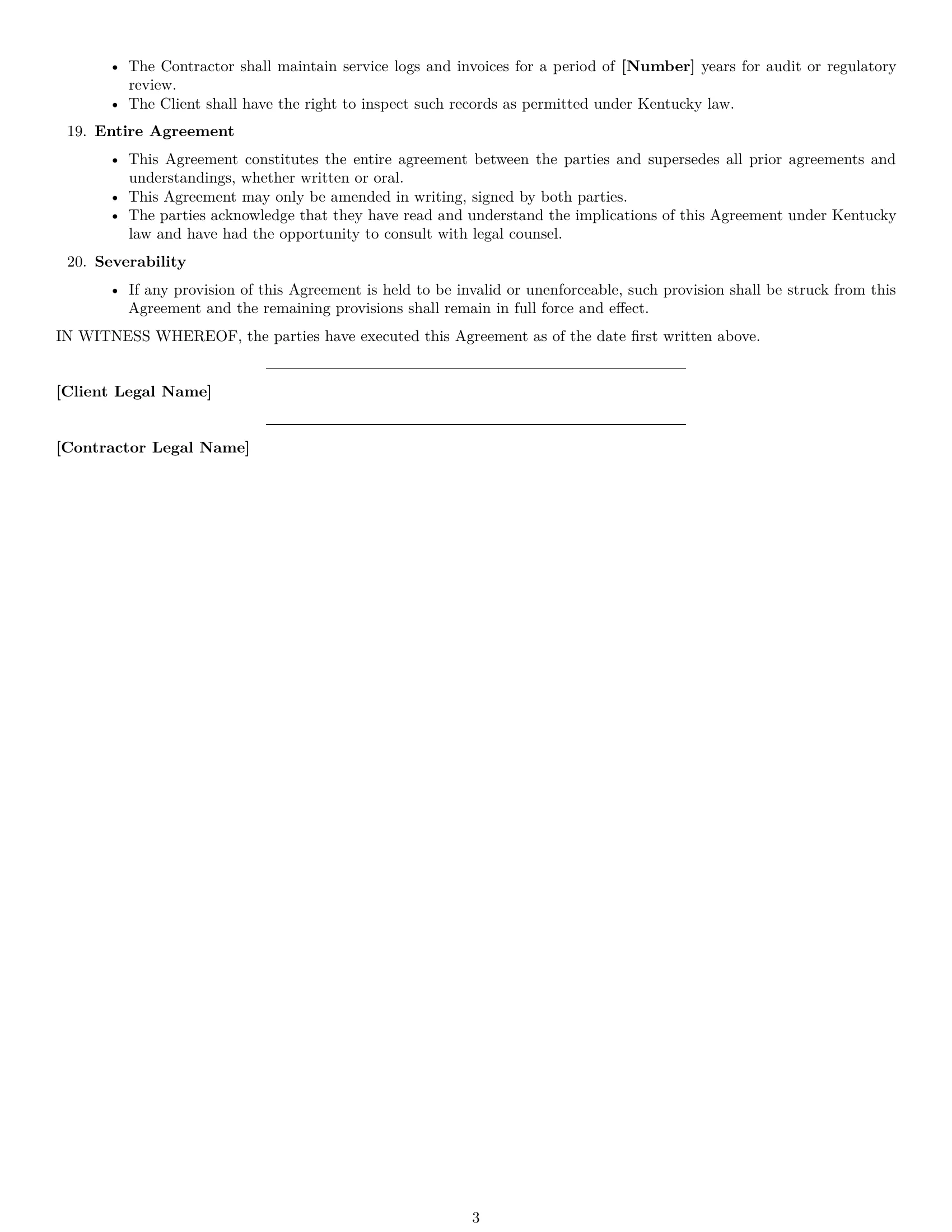 Preview page 3 of Free Kentucky maintenance independent contractor agreement template