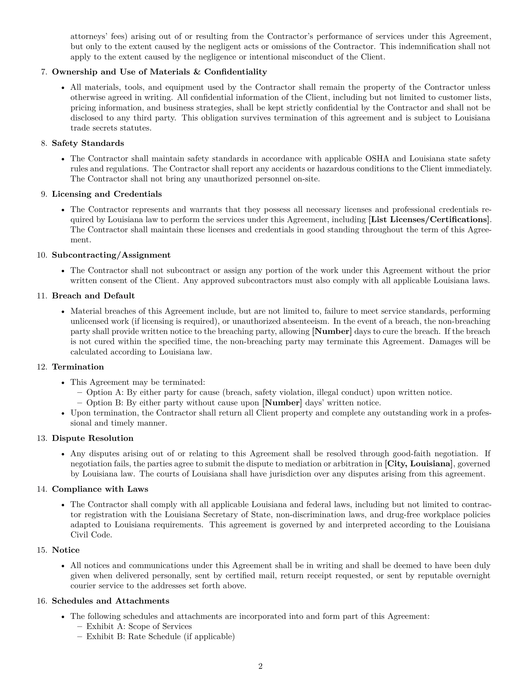 Preview page 2 of Free Louisiana maintenance independent contractor agreement template