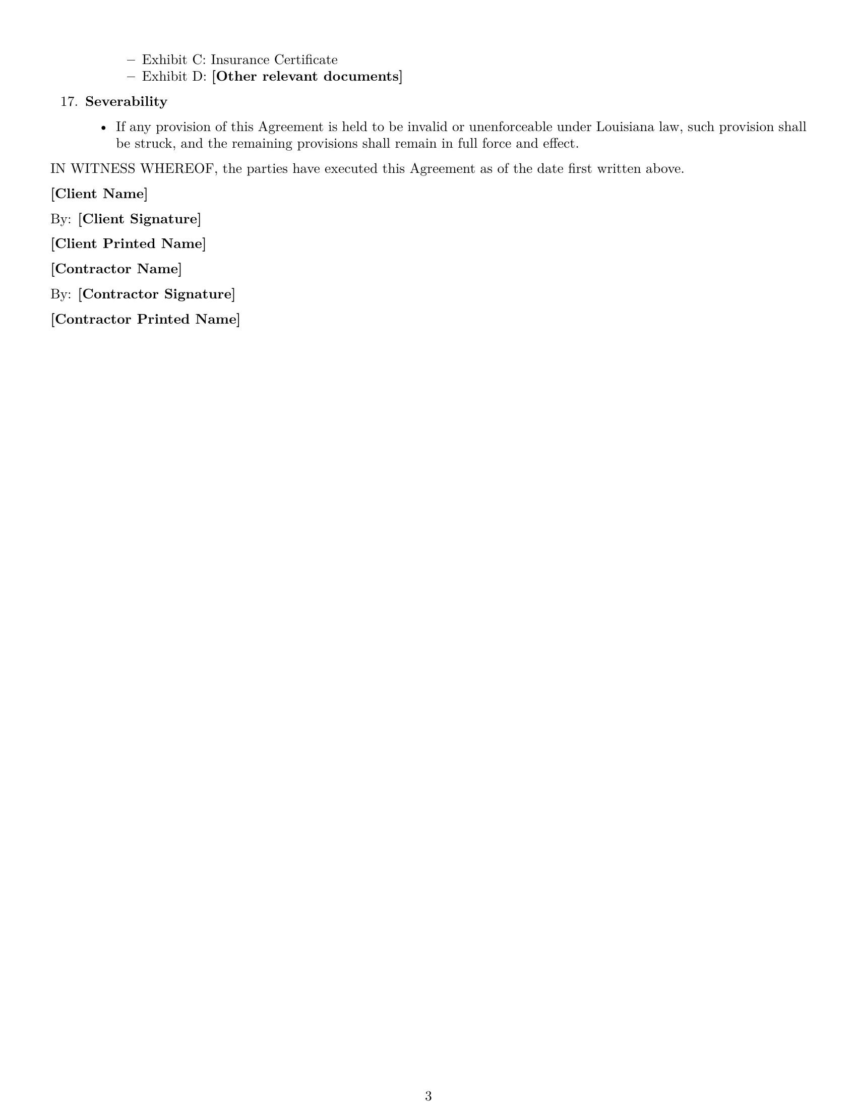 Preview page 3 of Free Louisiana maintenance independent contractor agreement template
