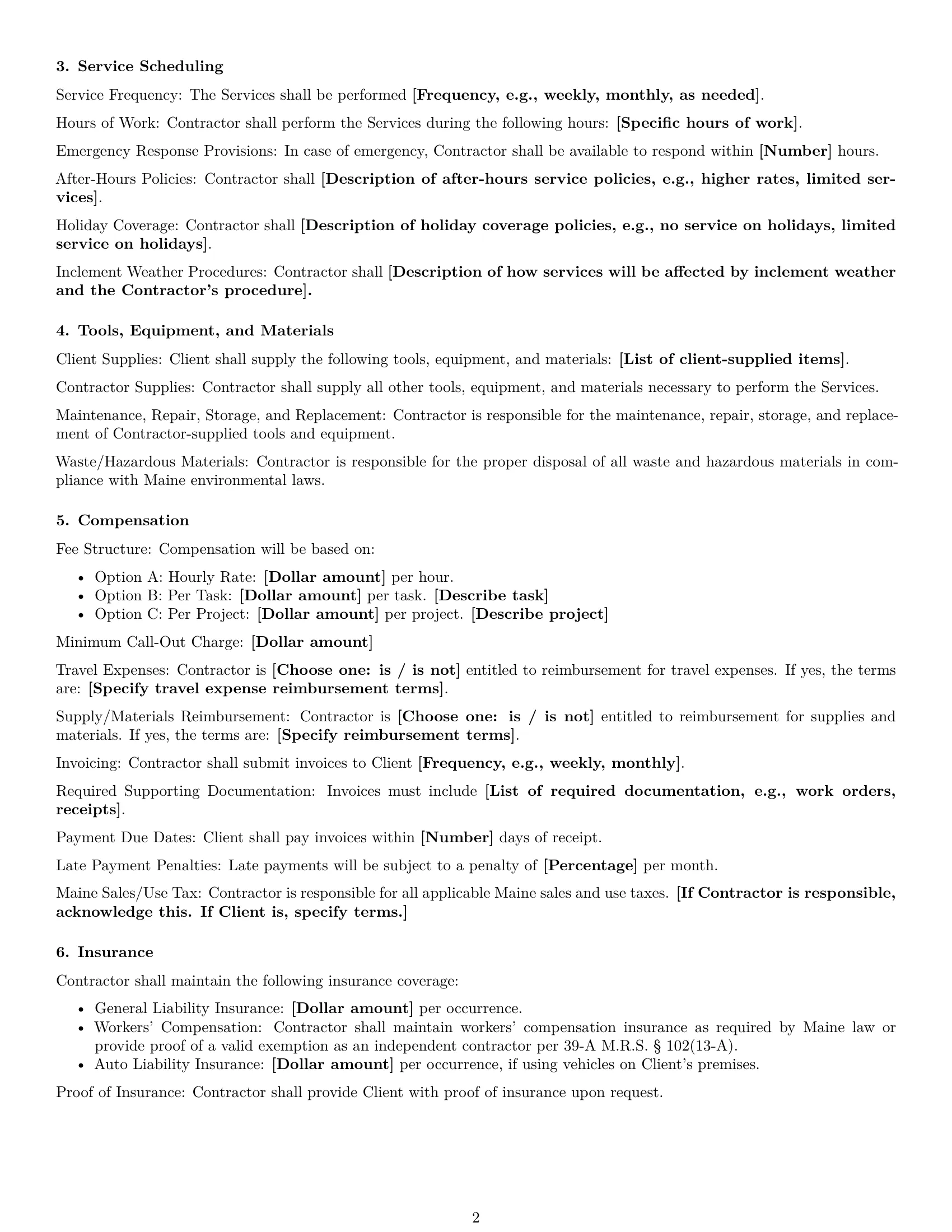 Preview page 2 of Free Maine maintenance independent contractor agreement template