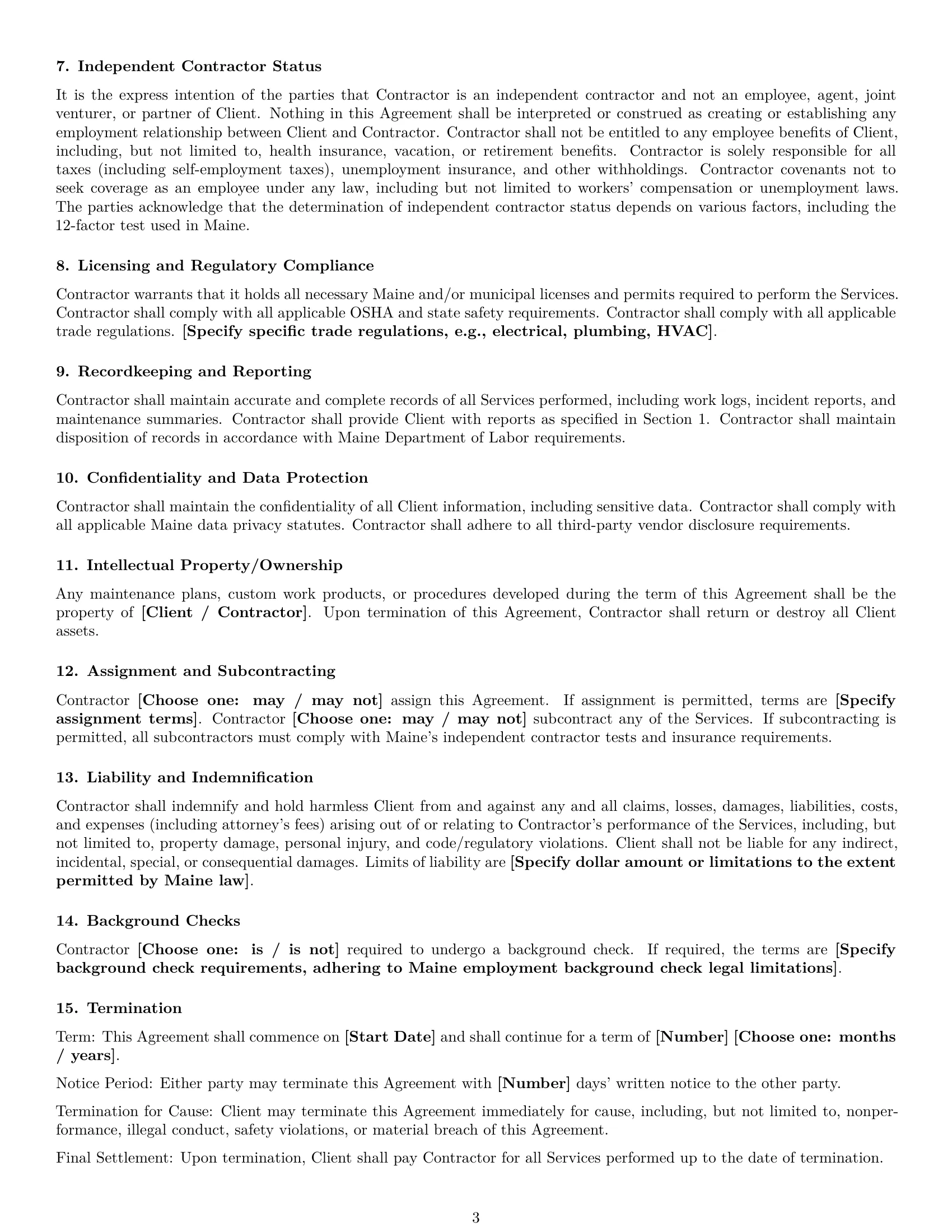 Preview page 3 of Free Maine maintenance independent contractor agreement template