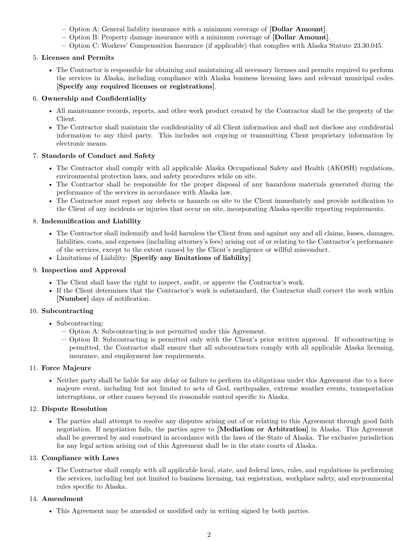 Preview page 2 of Free Alaska maintenance independent contractor agreement template