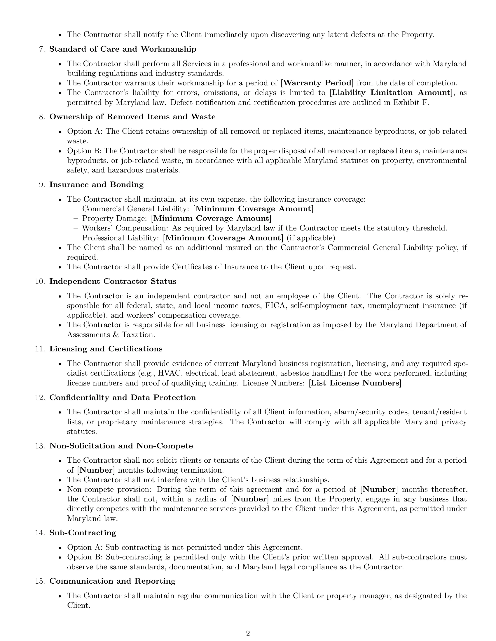 Preview page 2 of Free Maryland maintenance independent contractor agreement template