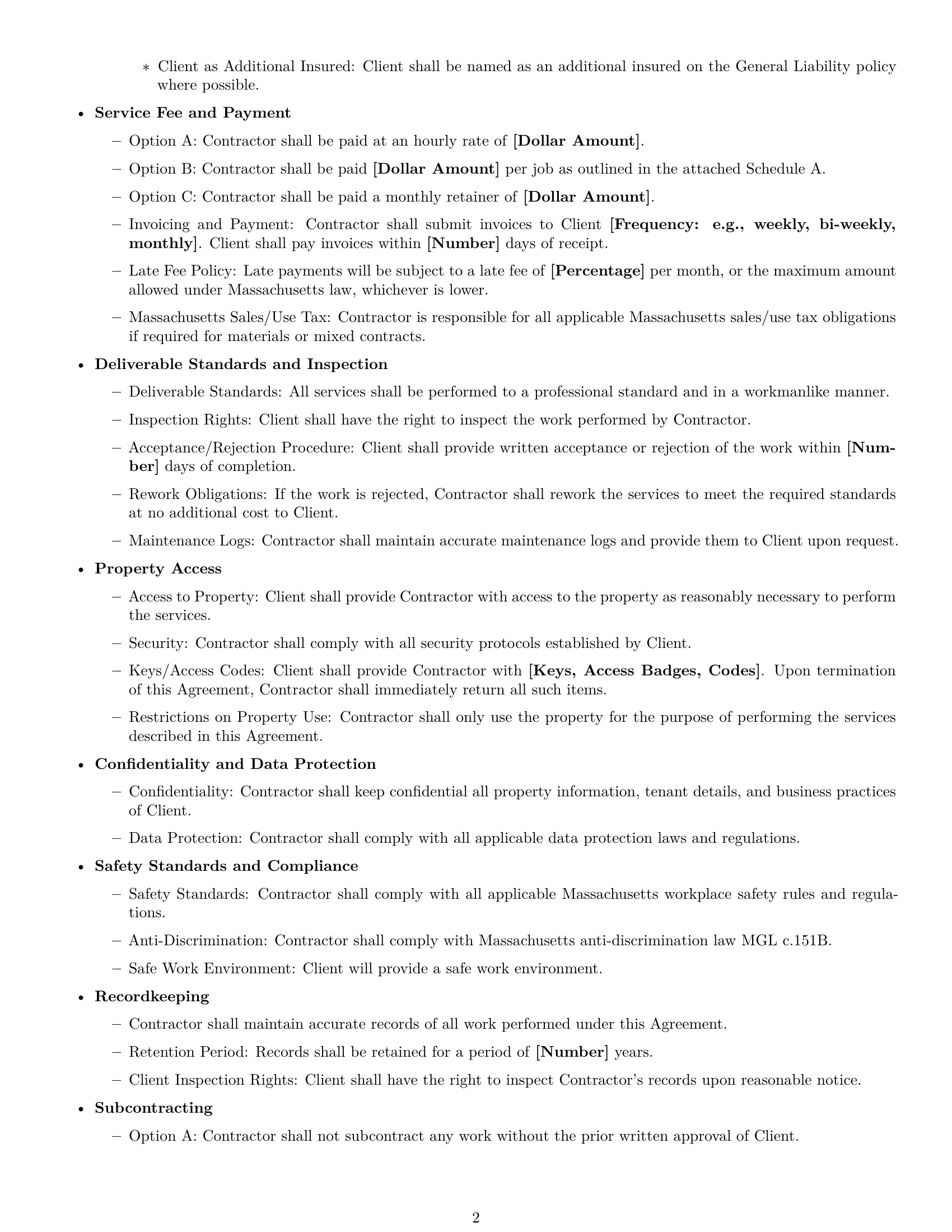 Preview page 2 of Free Massachusetts maintenance independent contractor agreement template