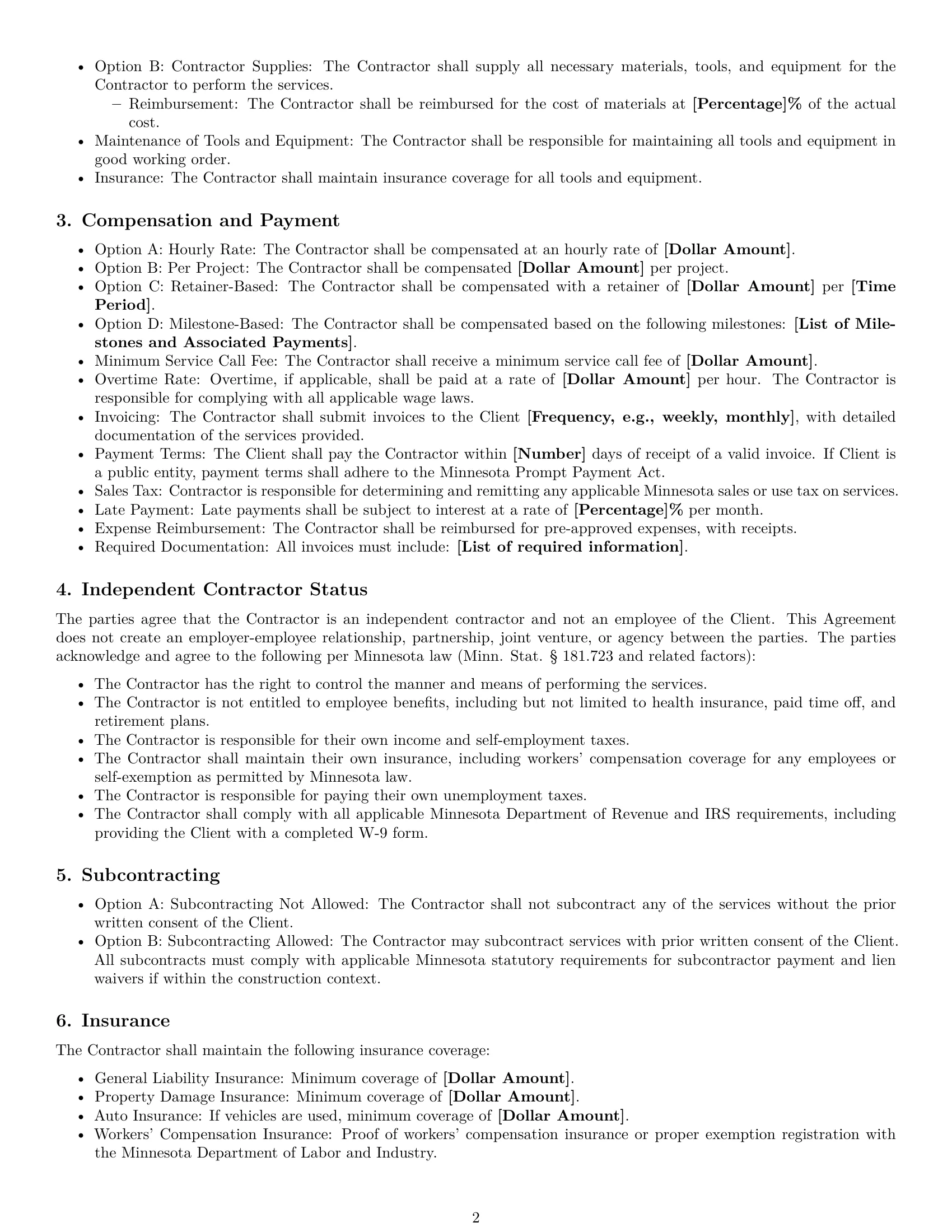 Preview page 2 of Free Minnesota maintenance independent contractor agreement template