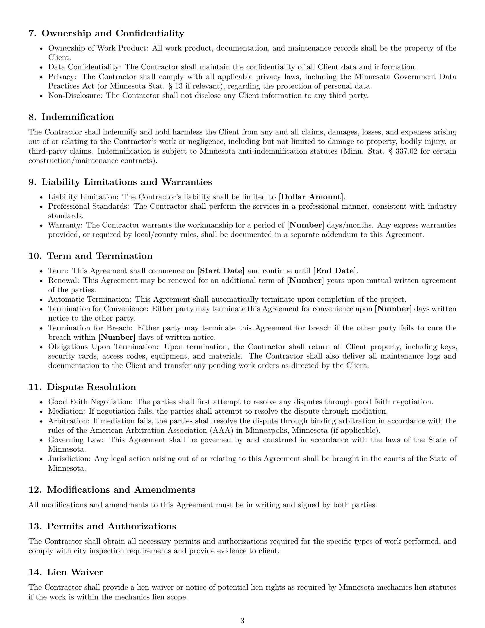 Preview page 3 of Free Minnesota maintenance independent contractor agreement template