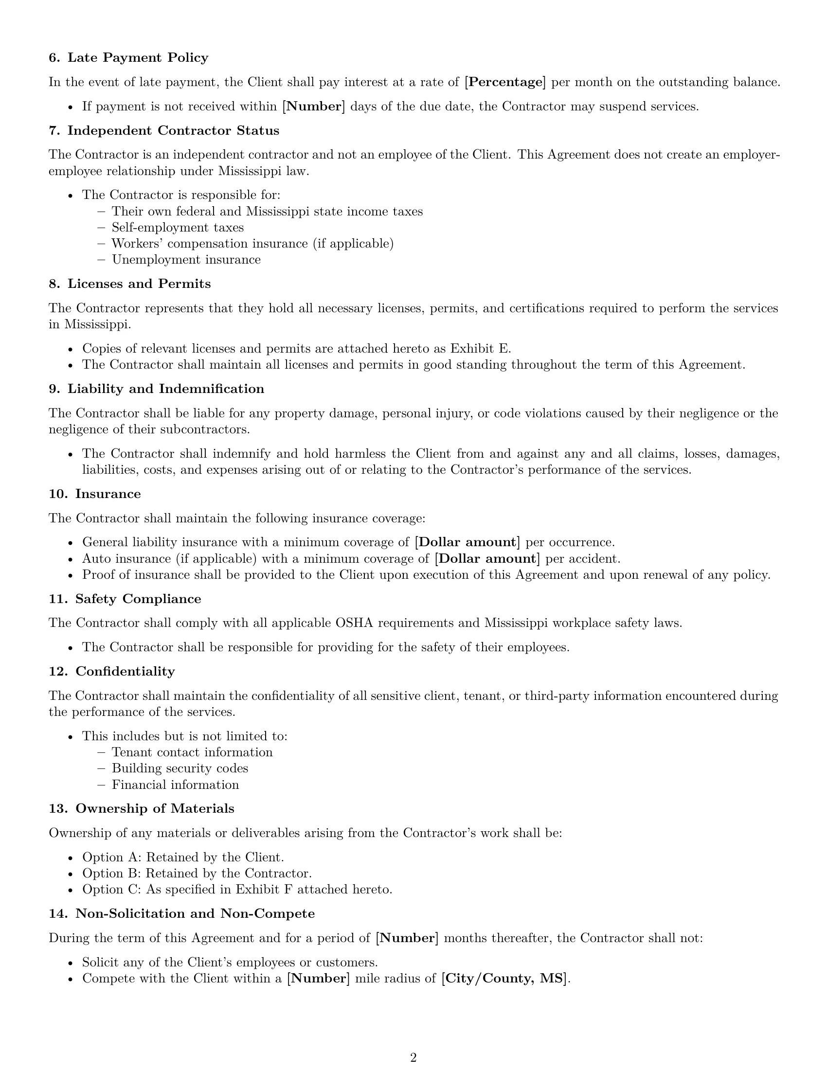 Preview page 2 of Free Mississippi maintenance independent contractor agreement template