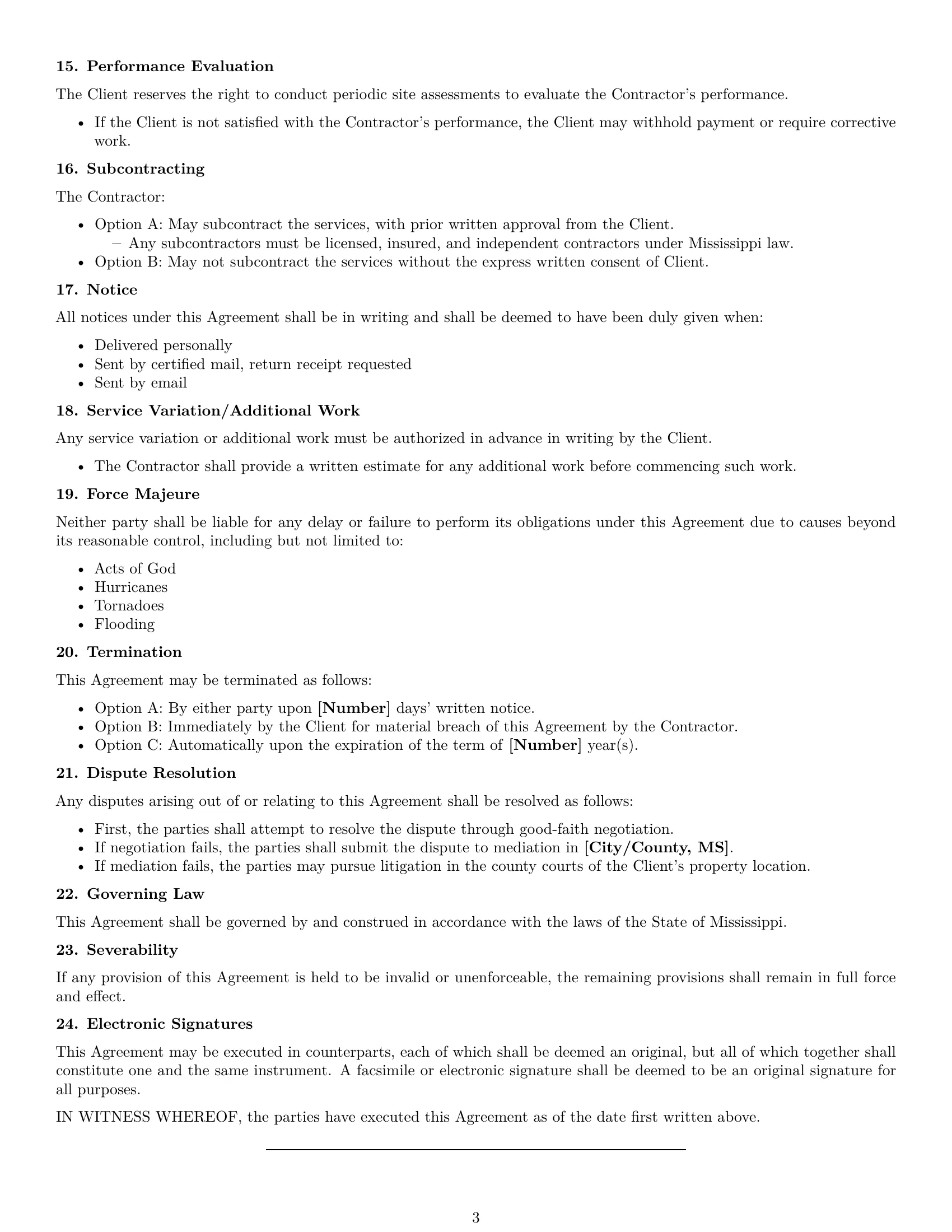 Preview page 3 of Free Mississippi maintenance independent contractor agreement template