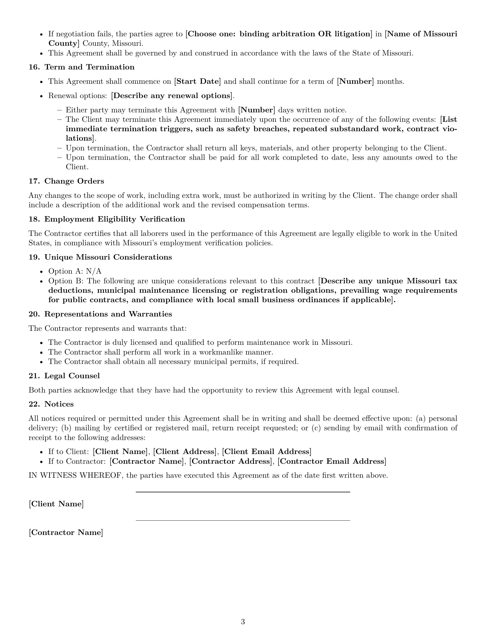 Preview page 3 of Free Missouri maintenance independent contractor agreement template