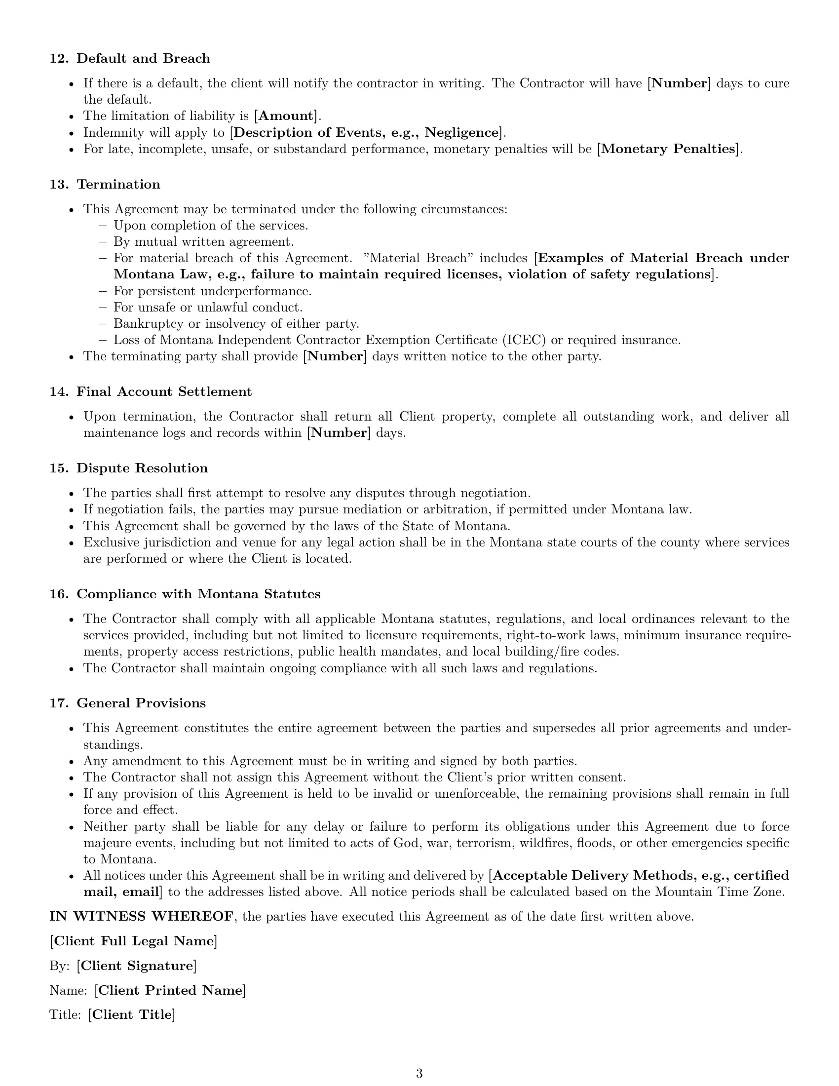 Preview page 3 of Free Montana maintenance independent contractor agreement template