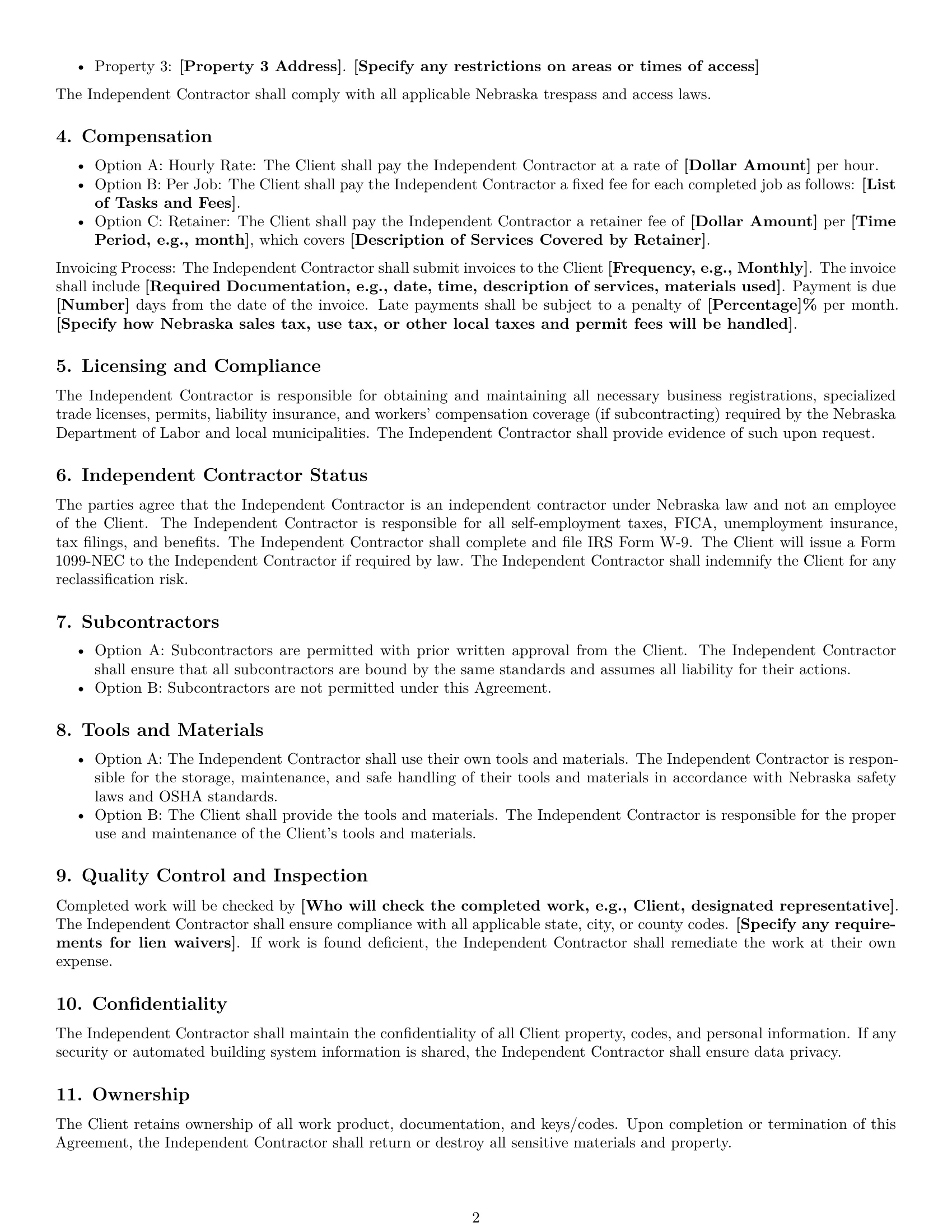 Preview page 2 of Free Nebraska maintenance independent contractor agreement template
