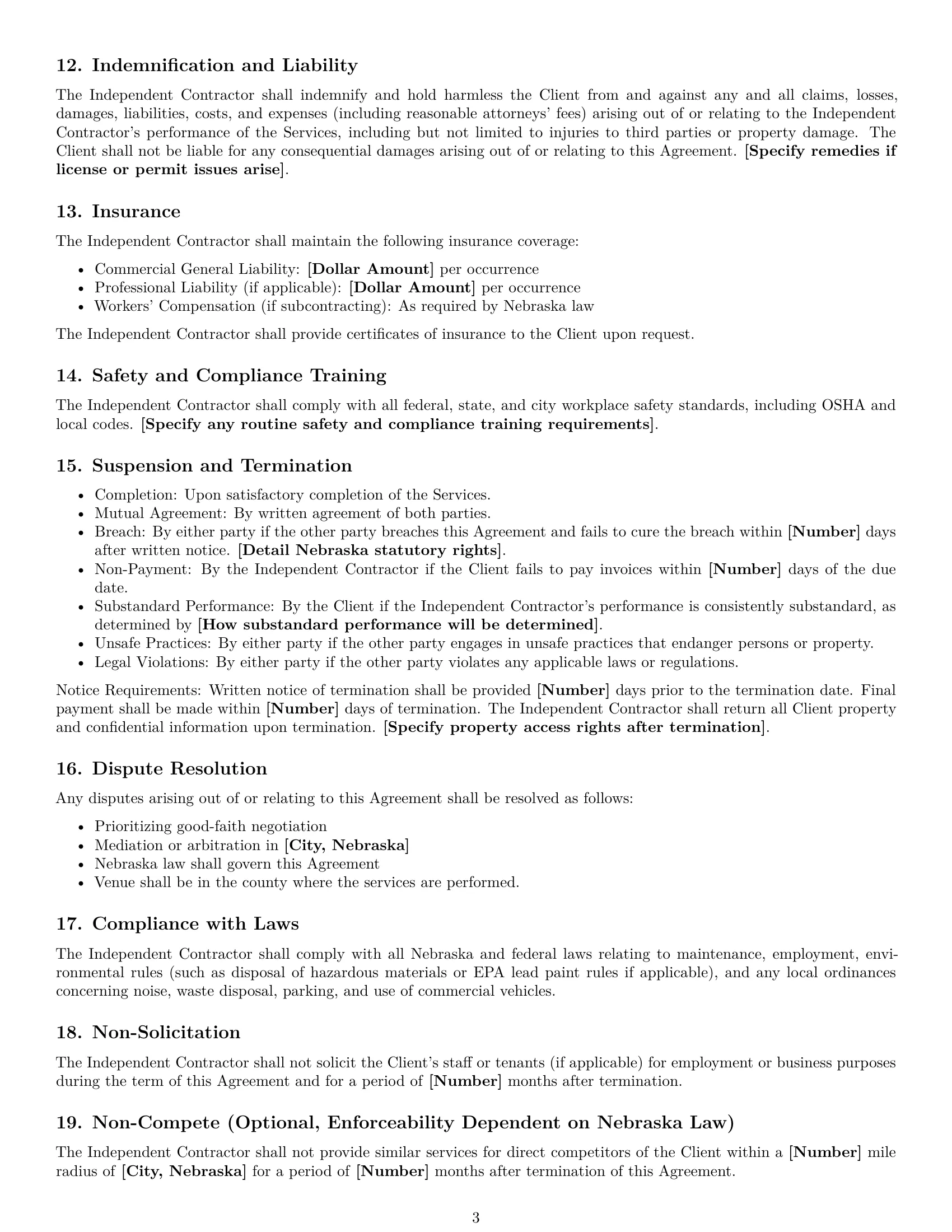 Preview page 3 of Free Nebraska maintenance independent contractor agreement template