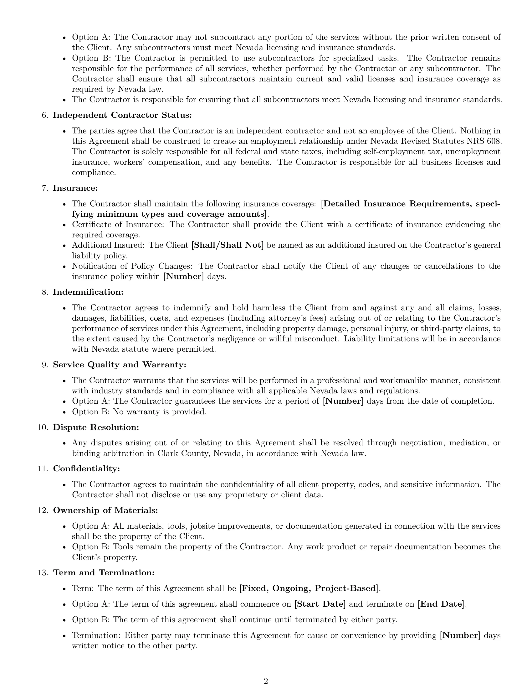 Preview page 2 of Free Nevada maintenance independent contractor agreement template