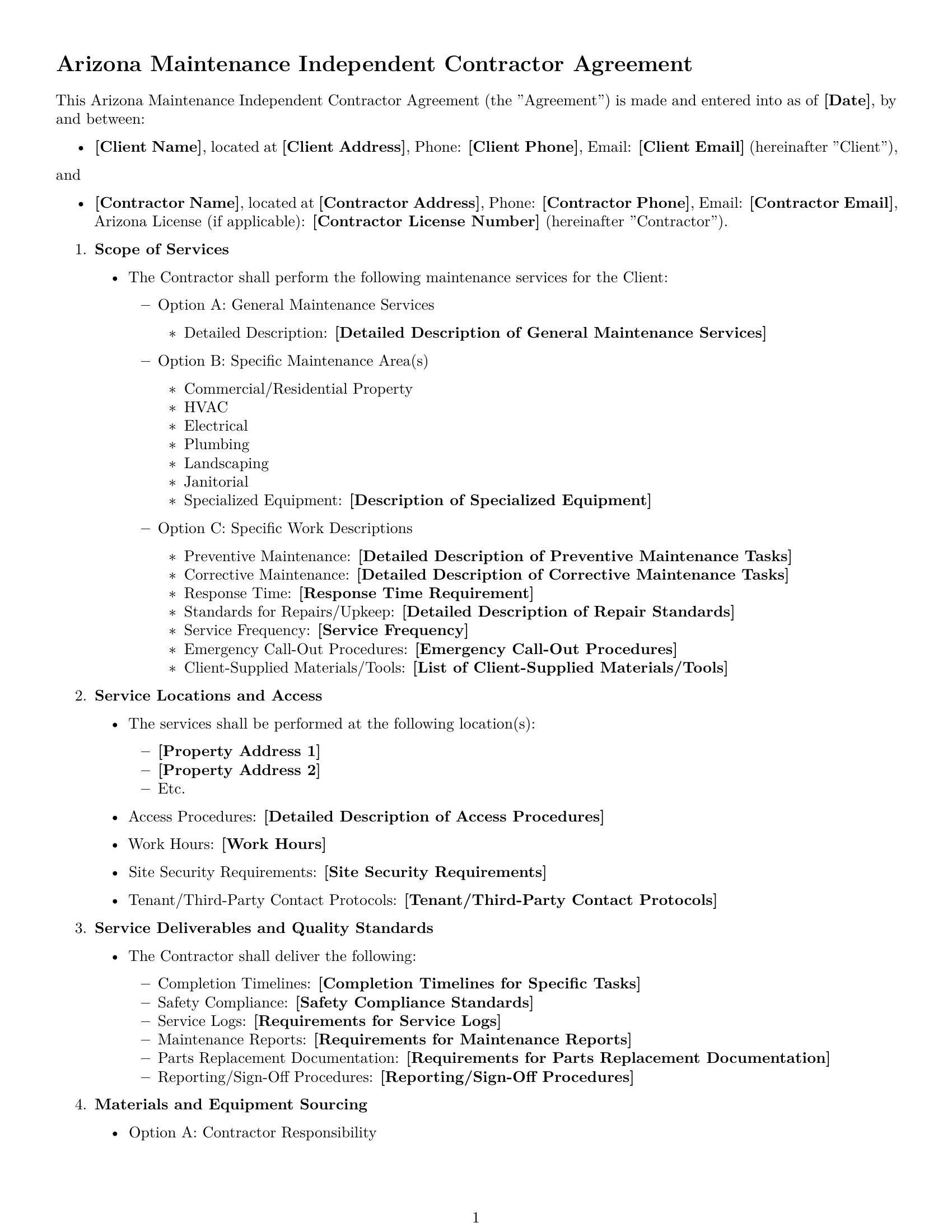 Preview page 1 of Free Arizona maintenance independent contractor agreement template