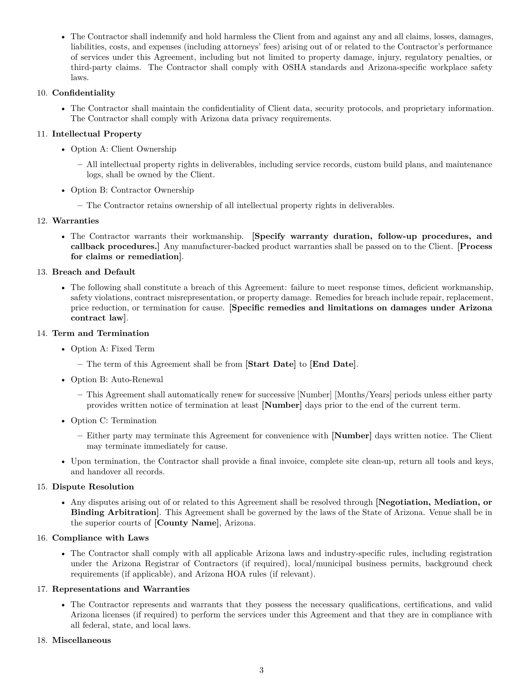 Preview page 3 of Free Arizona maintenance independent contractor agreement template