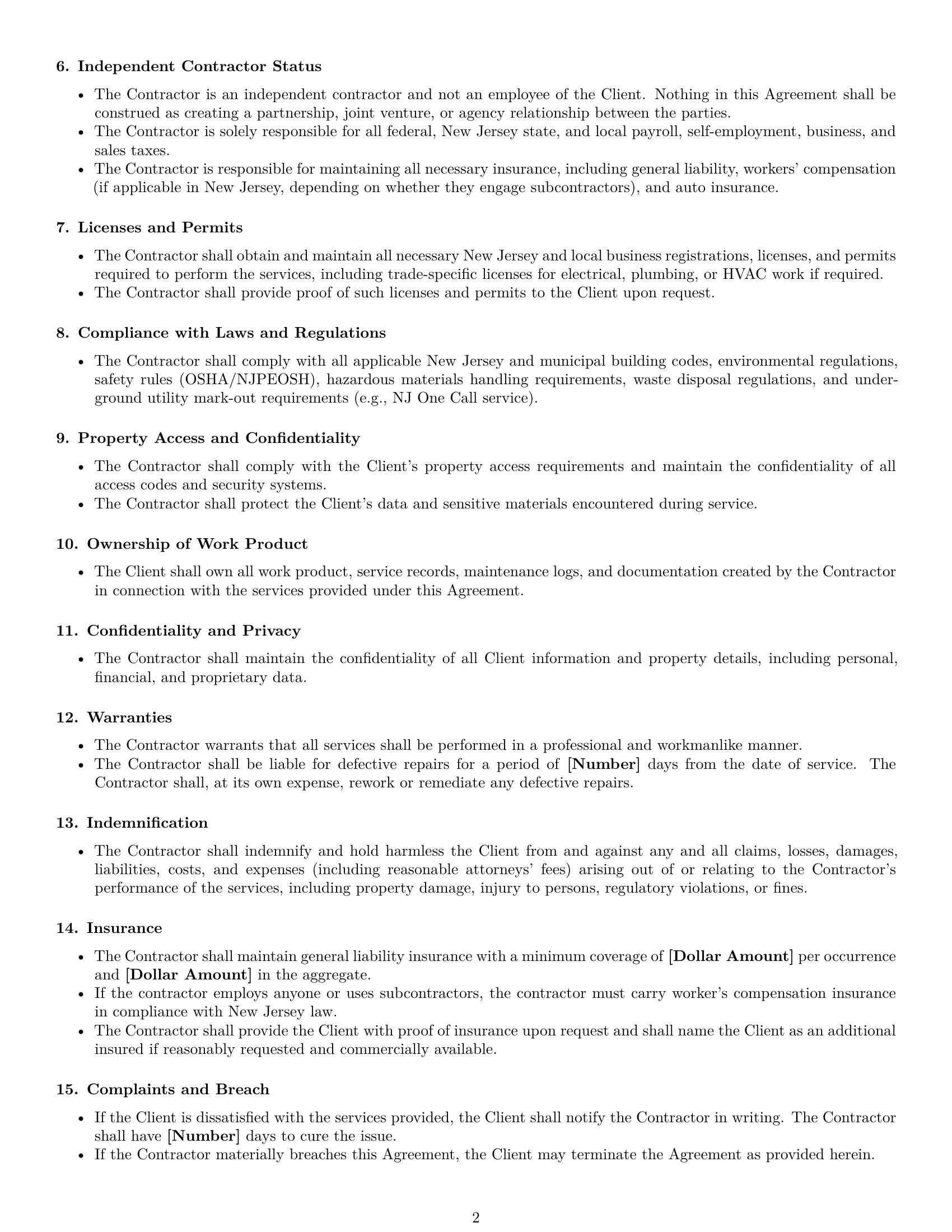 Preview page 2 of Free New Jersey maintenance independent contractor agreement template