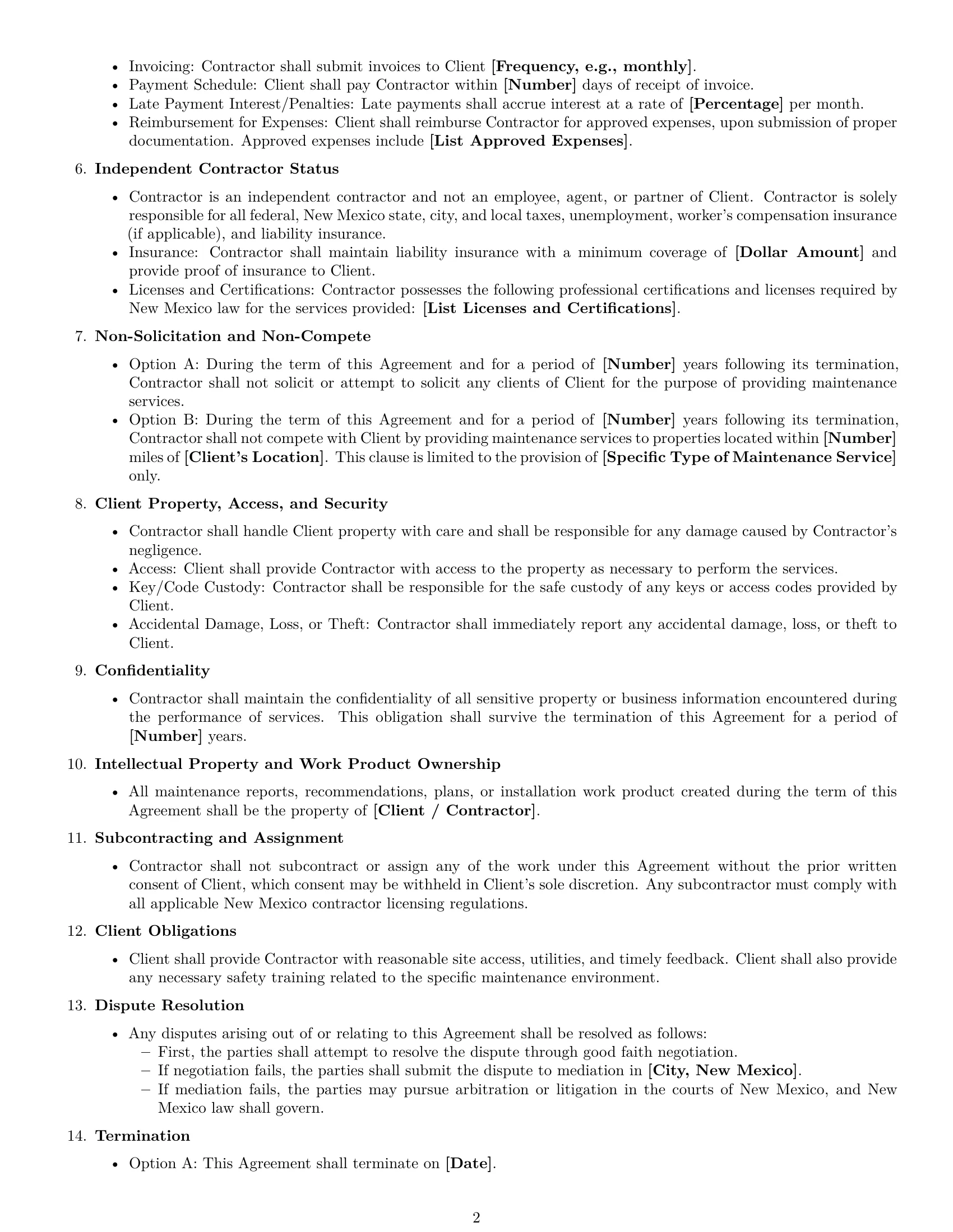 Preview page 2 of Free New Mexico maintenance independent contractor agreement template
