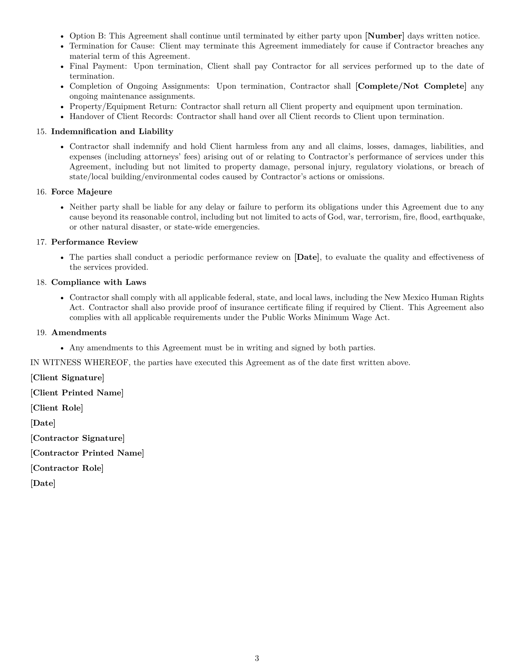 Preview page 3 of Free New Mexico maintenance independent contractor agreement template