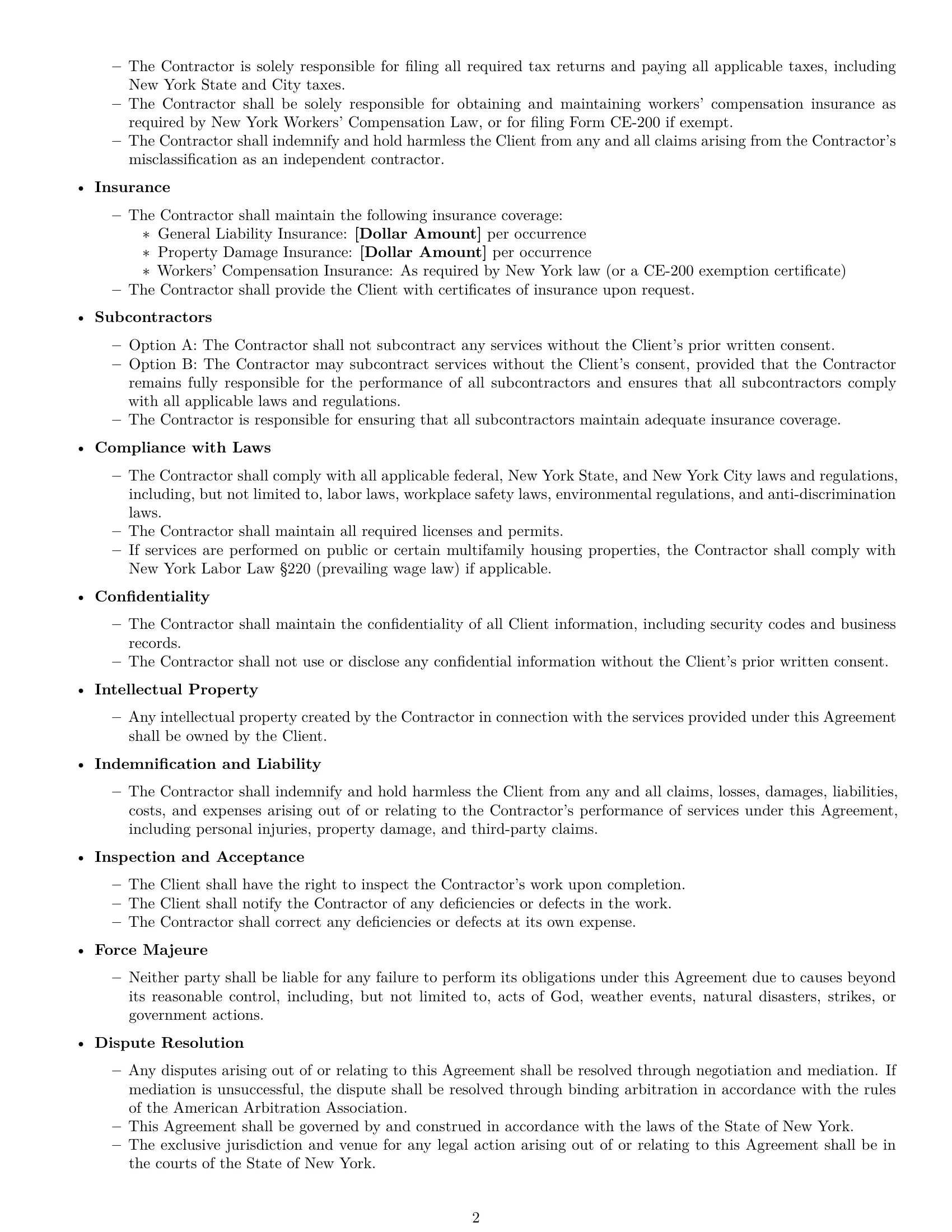 Preview page 2 of Free New York maintenance independent contractor agreement template