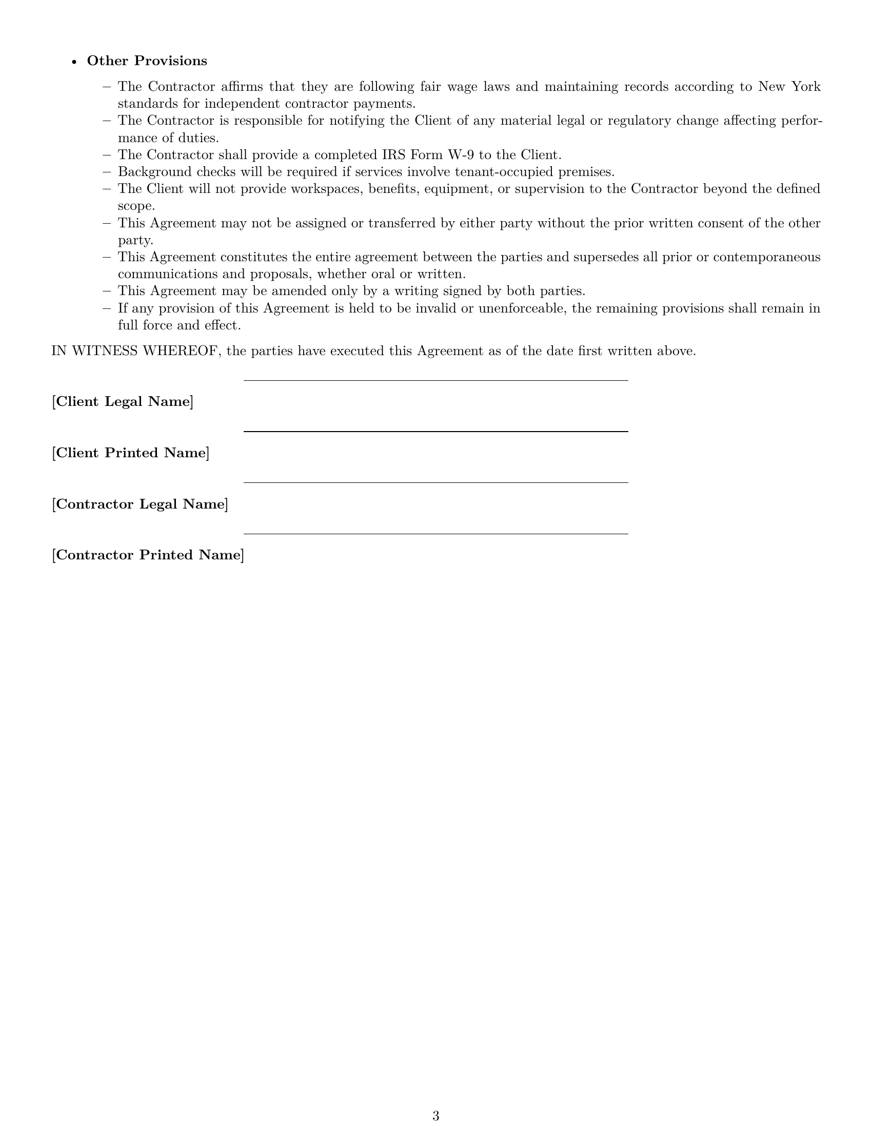 Preview page 3 of Free New York maintenance independent contractor agreement template