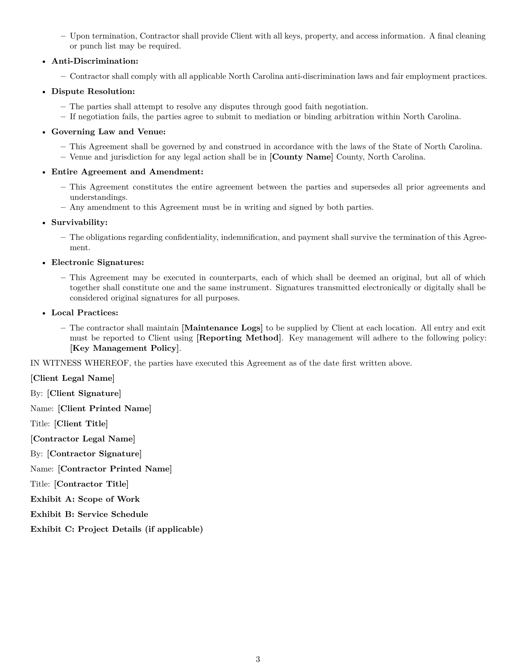 Preview page 3 of Free North Carolina maintenance independent contractor agreement template