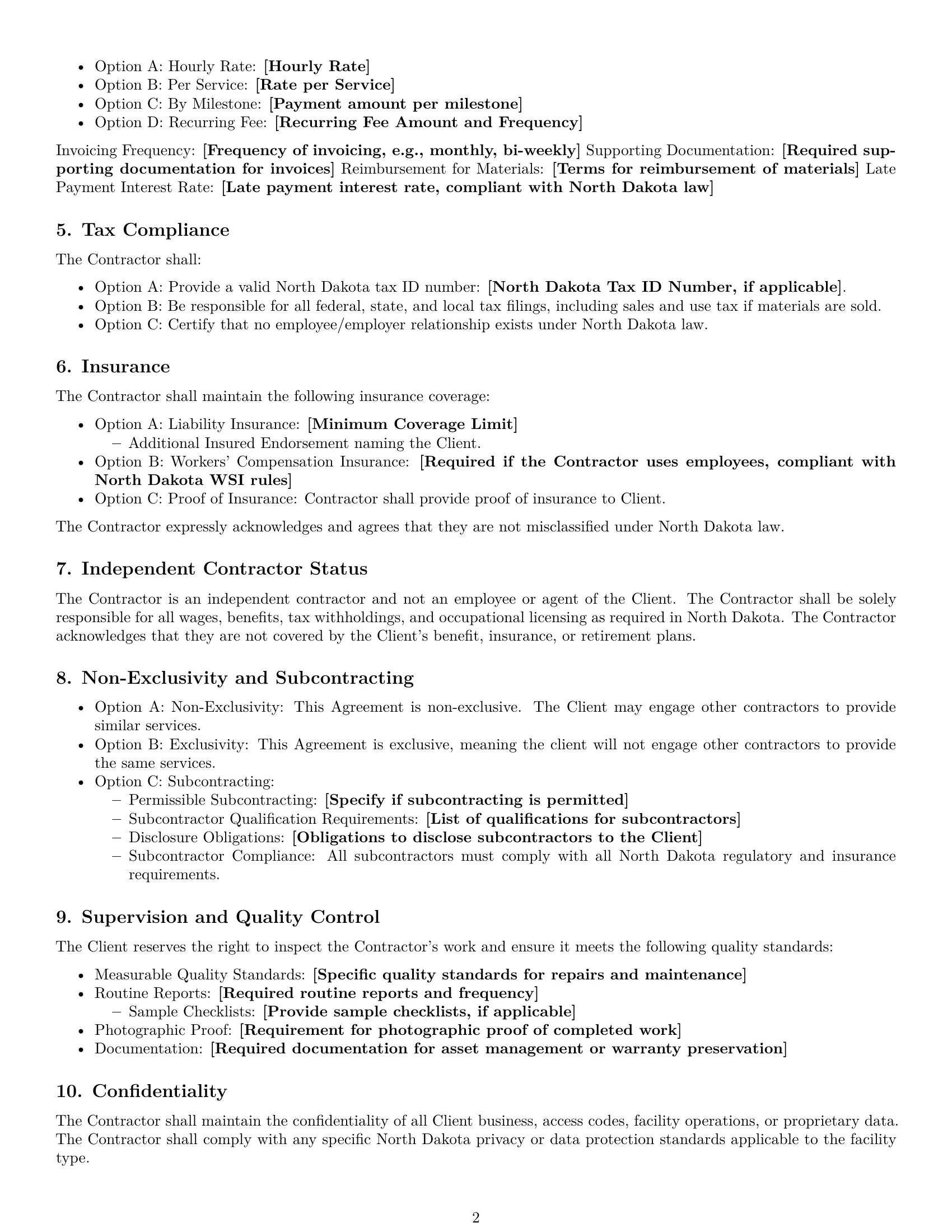 Preview page 2 of Free North Dakota maintenance independent contractor agreement template