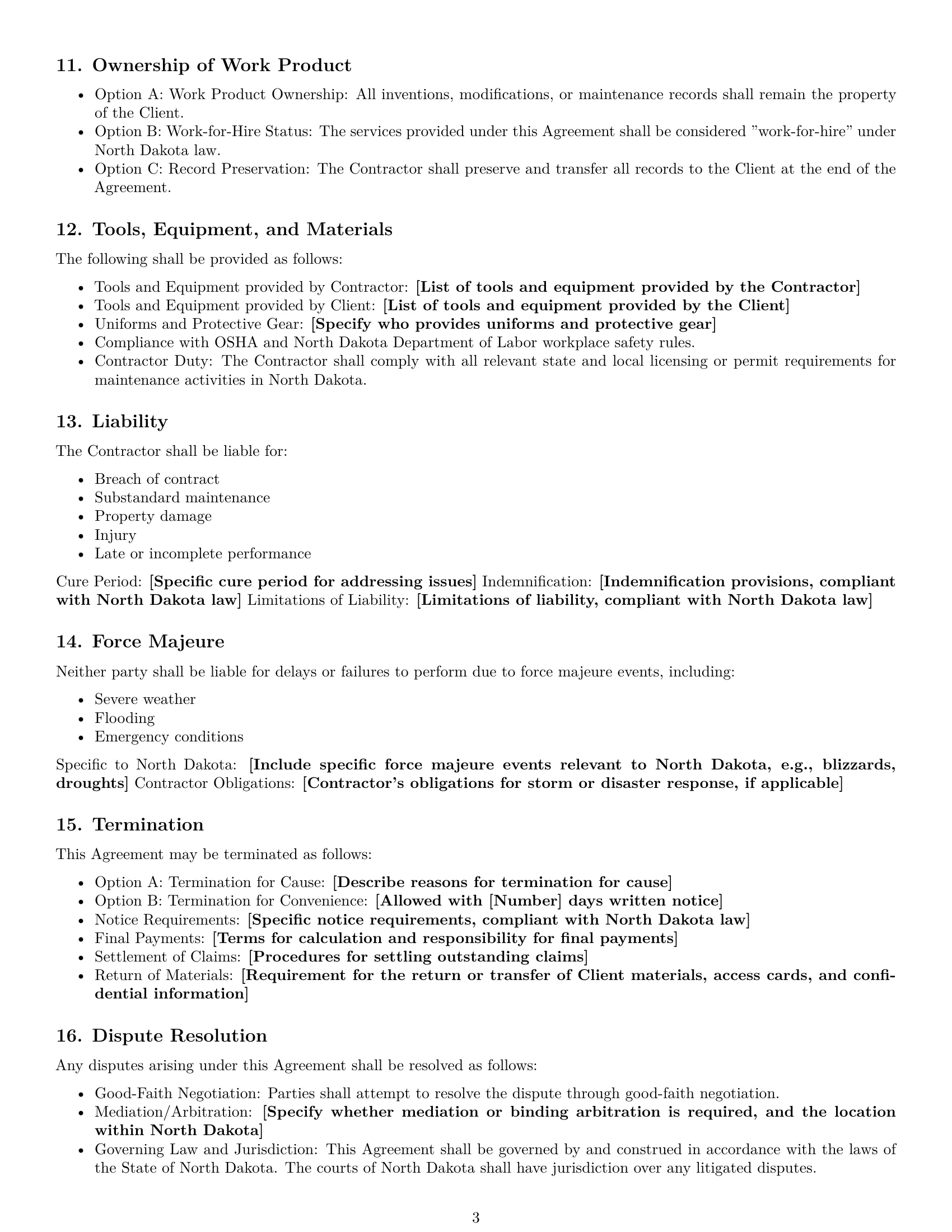 Preview page 3 of Free North Dakota maintenance independent contractor agreement template