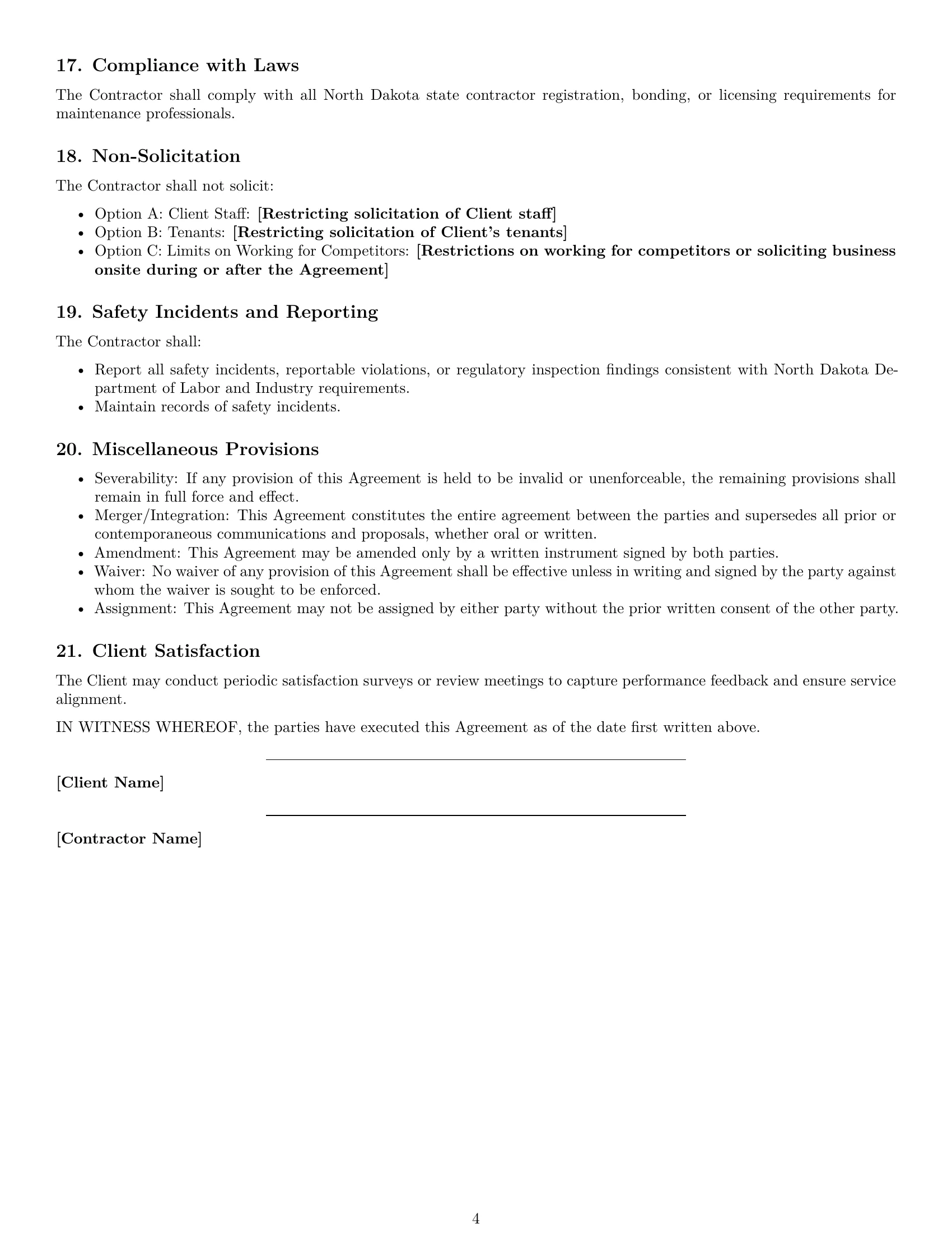 Preview page 4 of Free North Dakota maintenance independent contractor agreement template