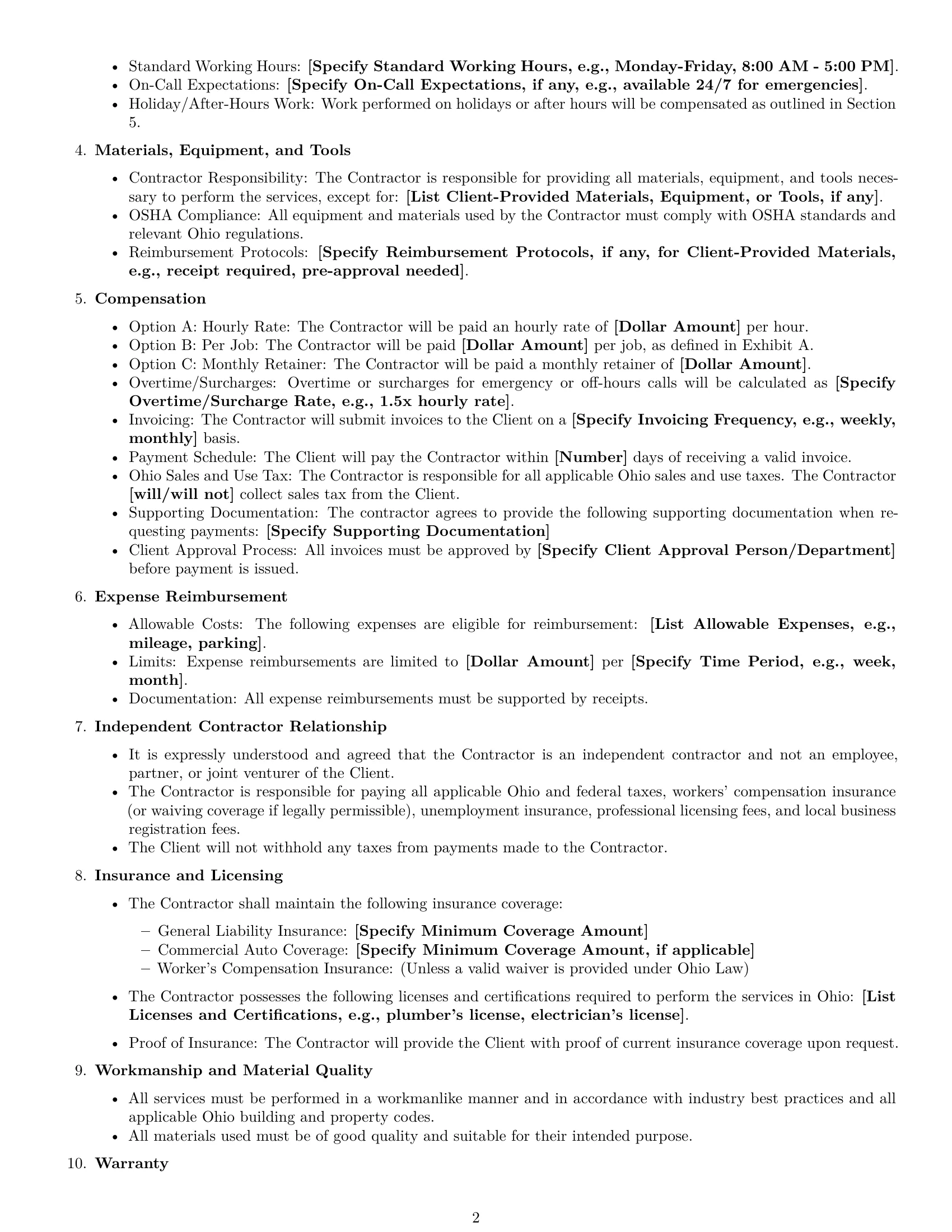 Preview page 2 of Free Ohio maintenance independent contractor agreement template